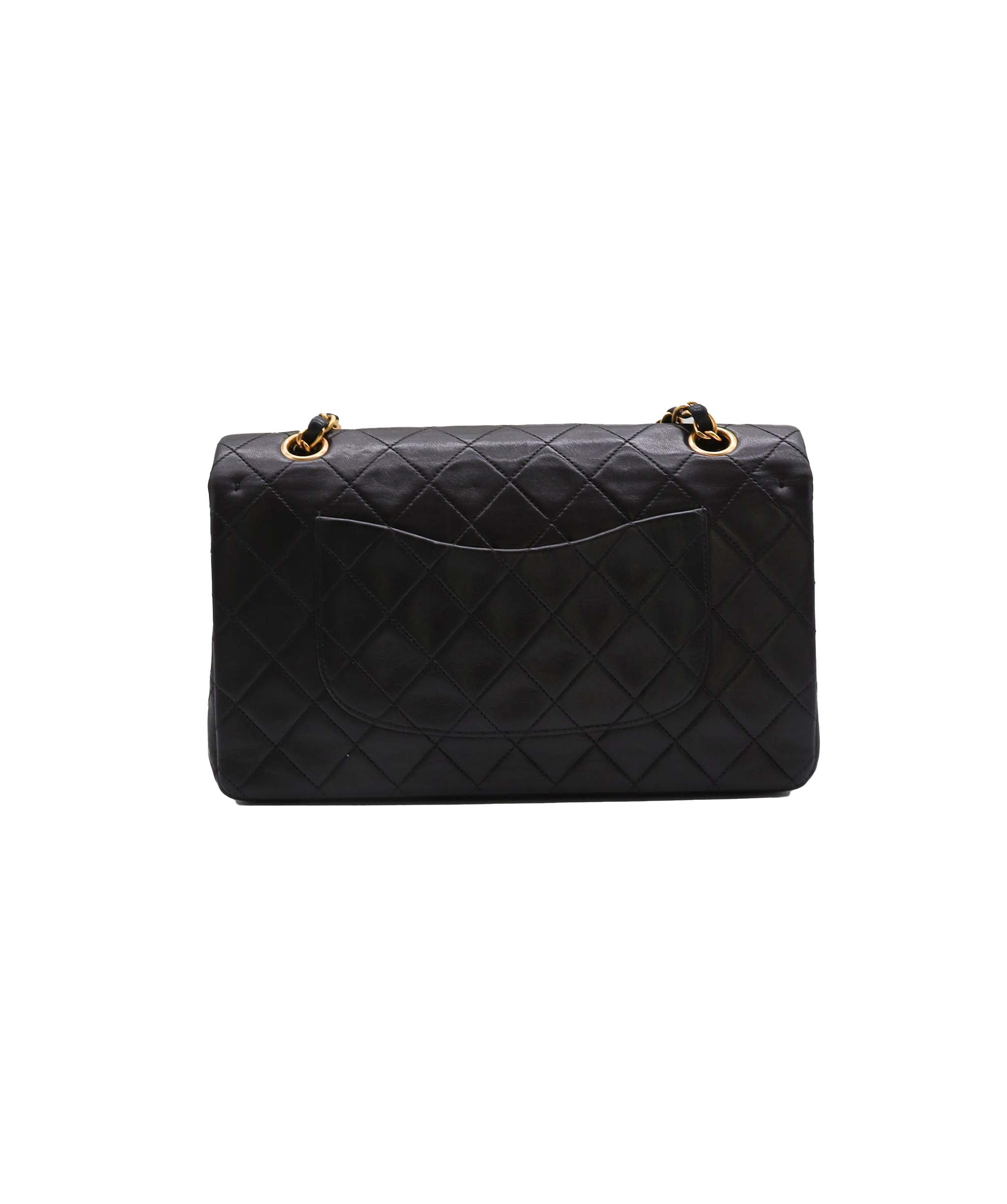 CHANEL VINTAGE CLASSIC FLAP MEDIUM CHAIN SHOULDER BAG BLACK LAMB SKIN DXBS0959