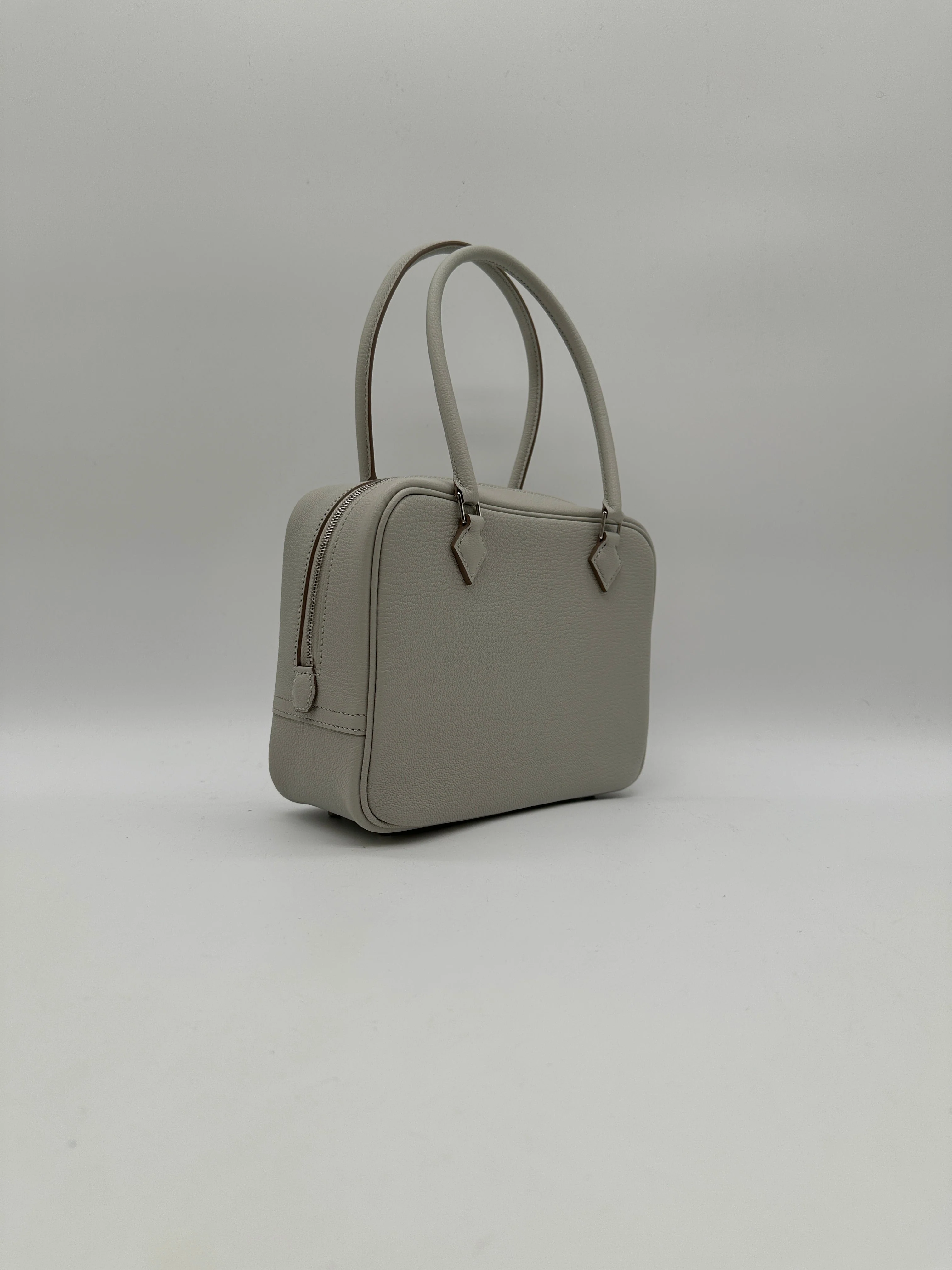 Hermès Mini Plume Chevre Gris Perle Palladium Hardware