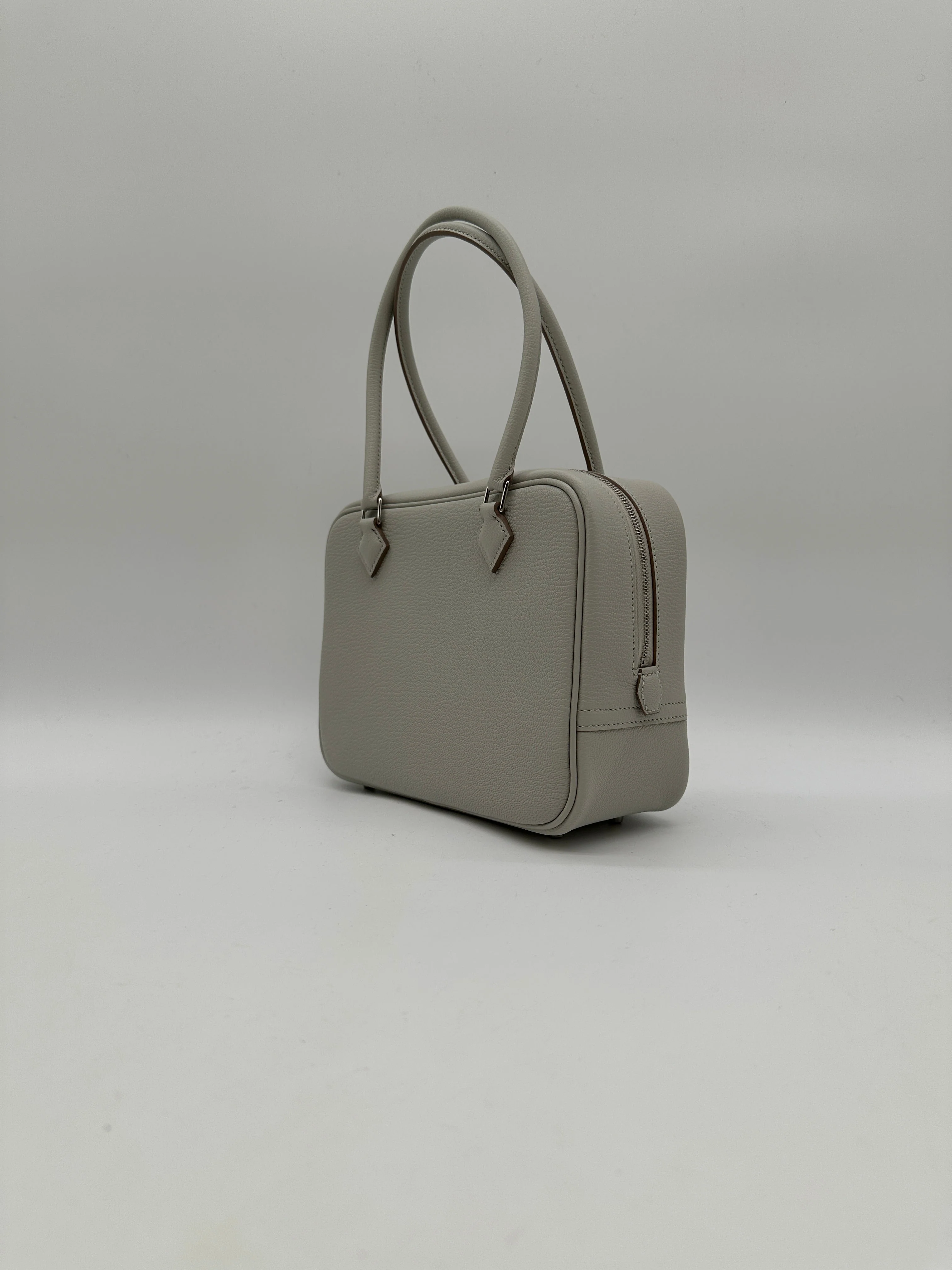 Hermès Mini Plume Chevre Gris Perle Palladium Hardware