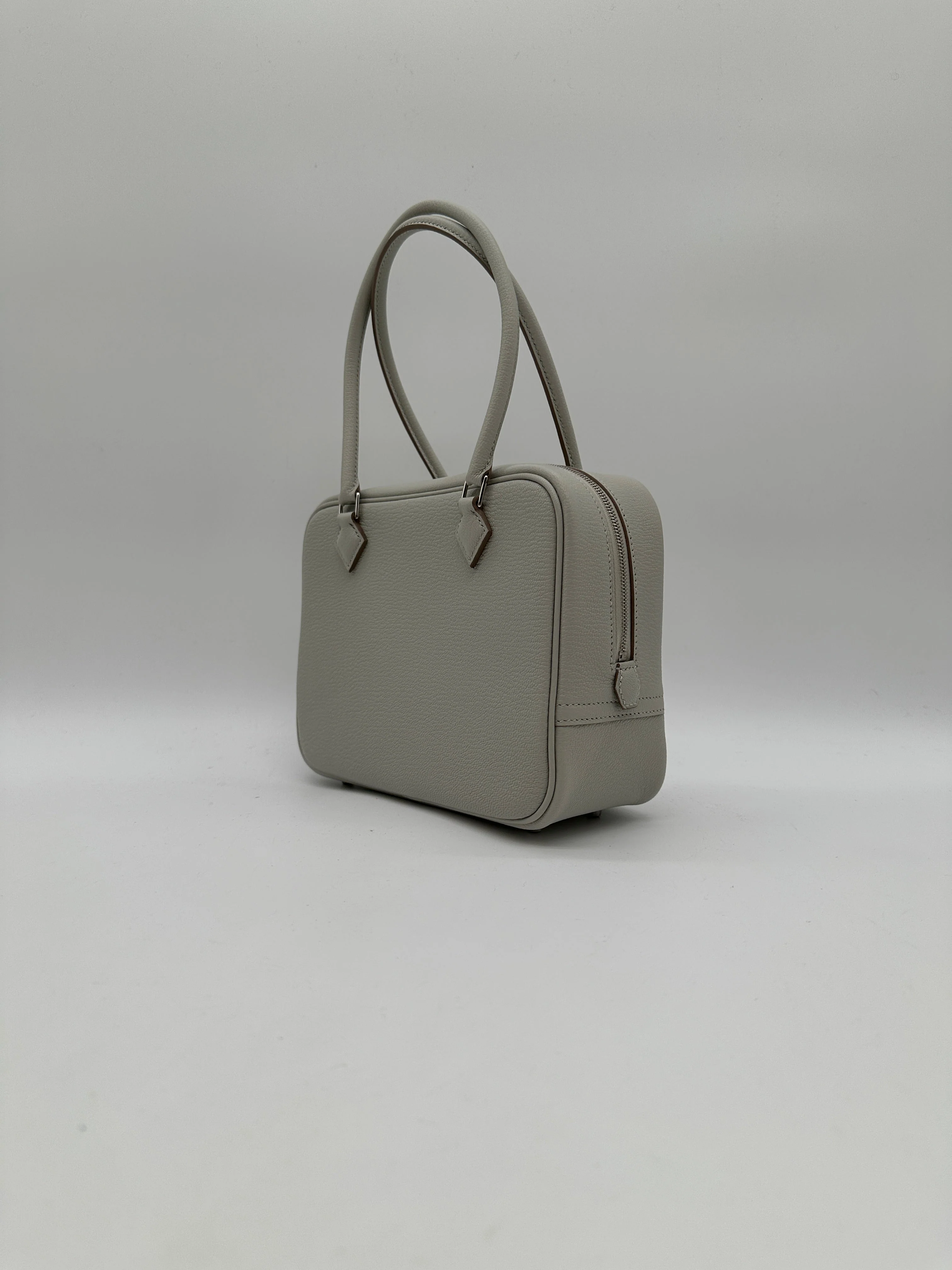 Hermès Mini Plume Chevre Gris Perle Palladium Hardware