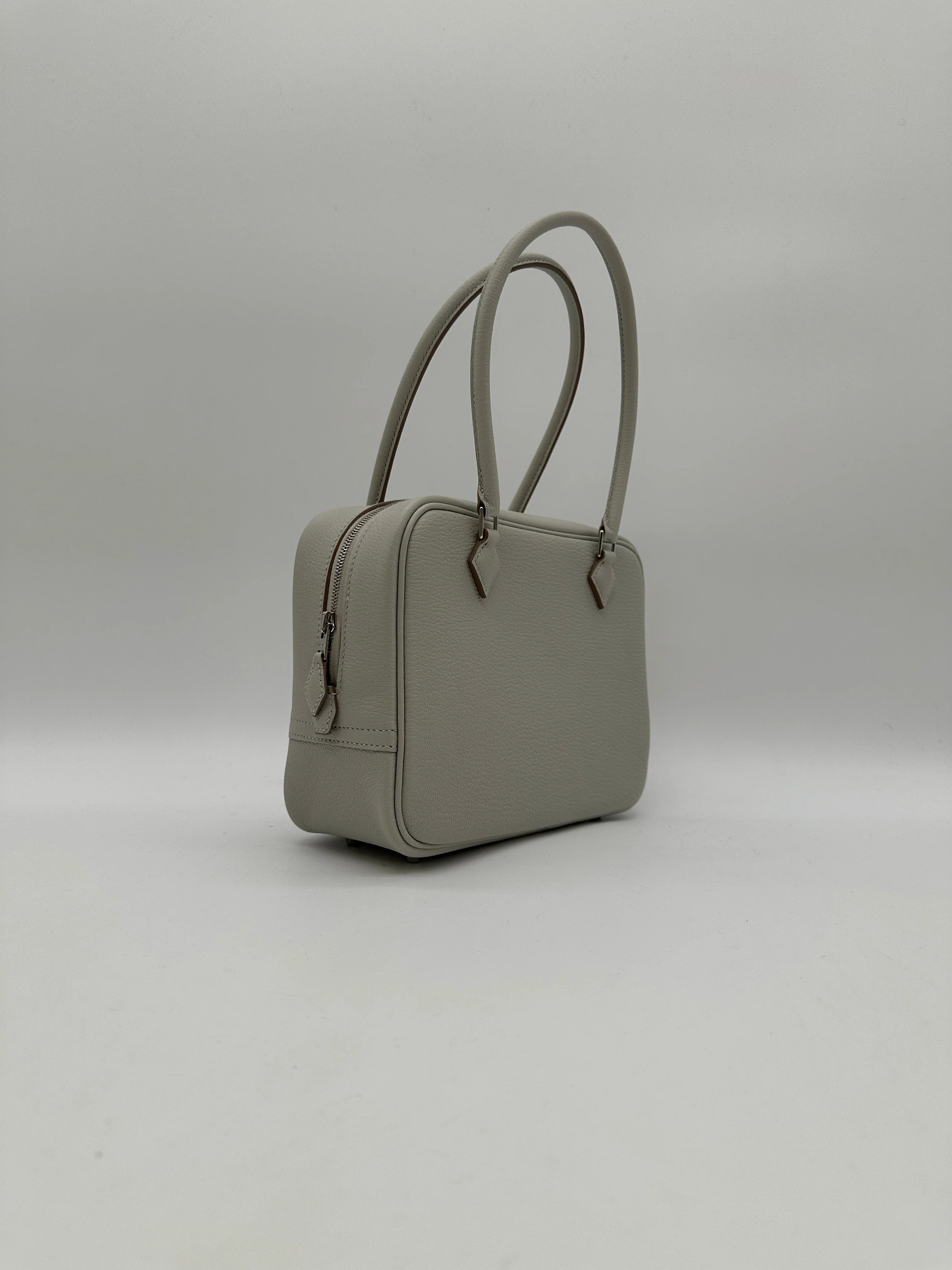 Hermès Mini Plume Chevre Gris Perle Palladium Hardware