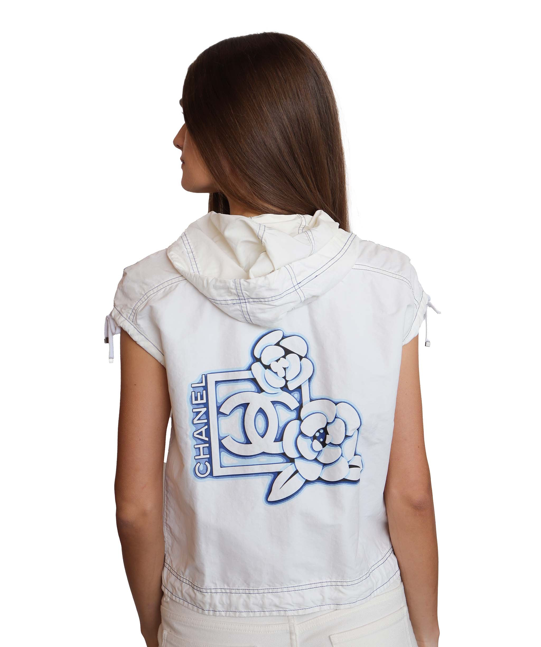 Chanel sport Camellia Logo Zipped Vest White Blue DXBS2028