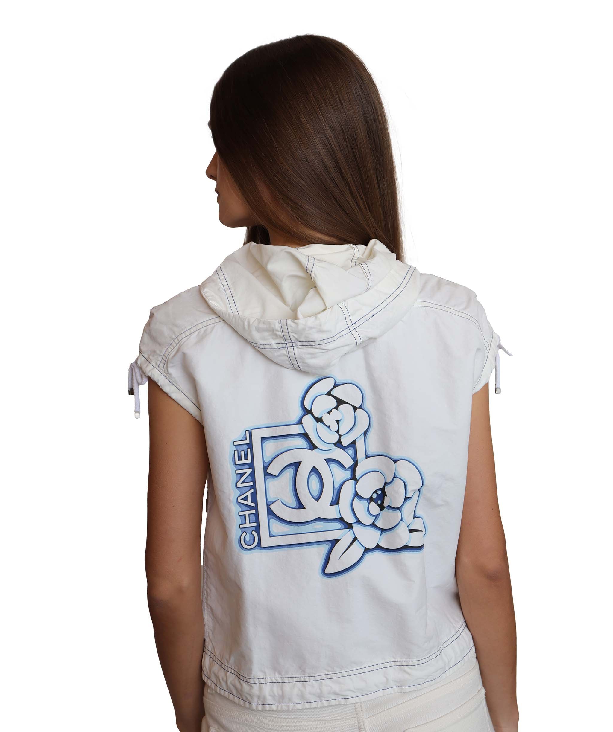 Chanel sport Camellia Logo Zipped Vest White Blue DXBS2028