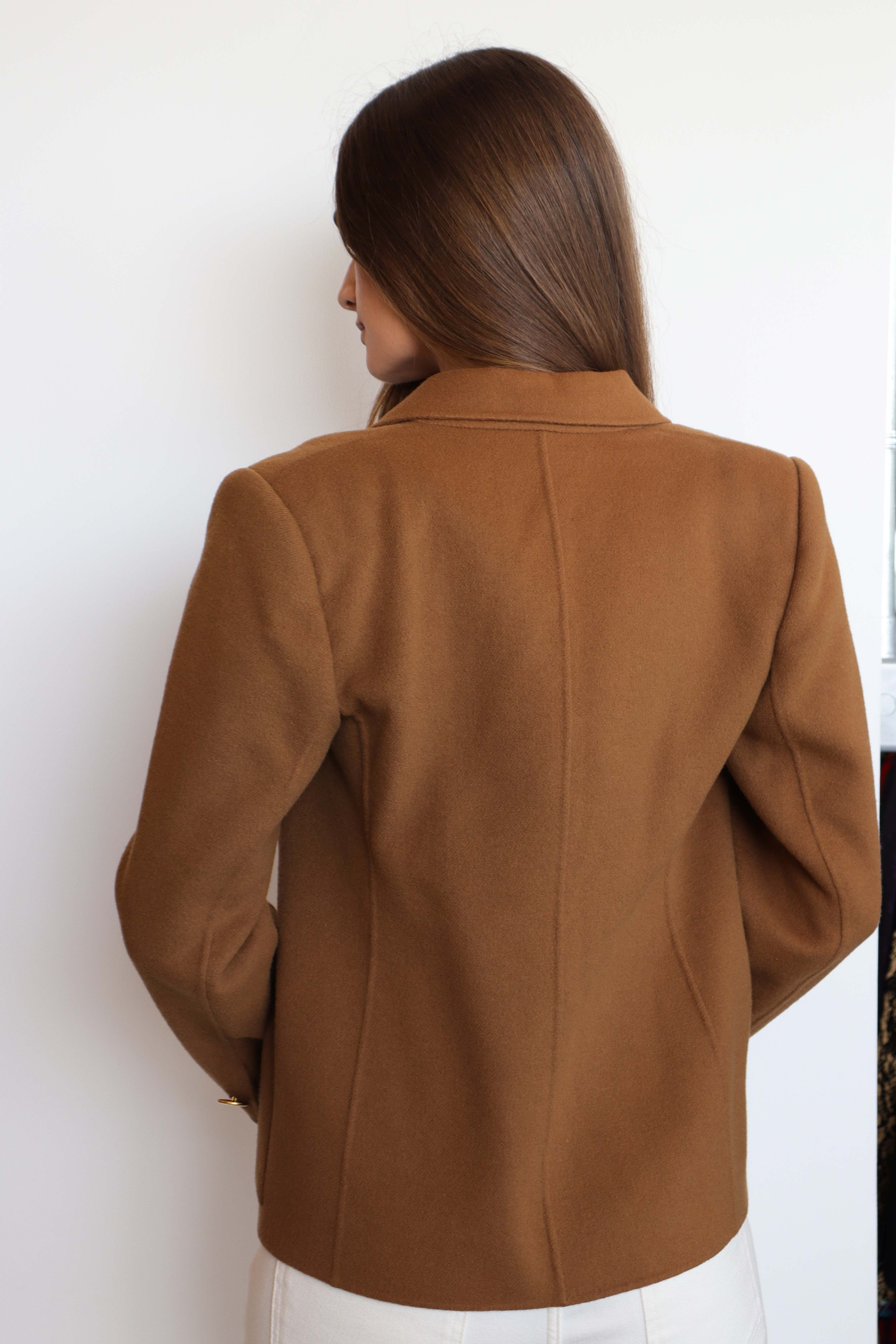 YSL Logo Cropped Coat Brown DXBS2033