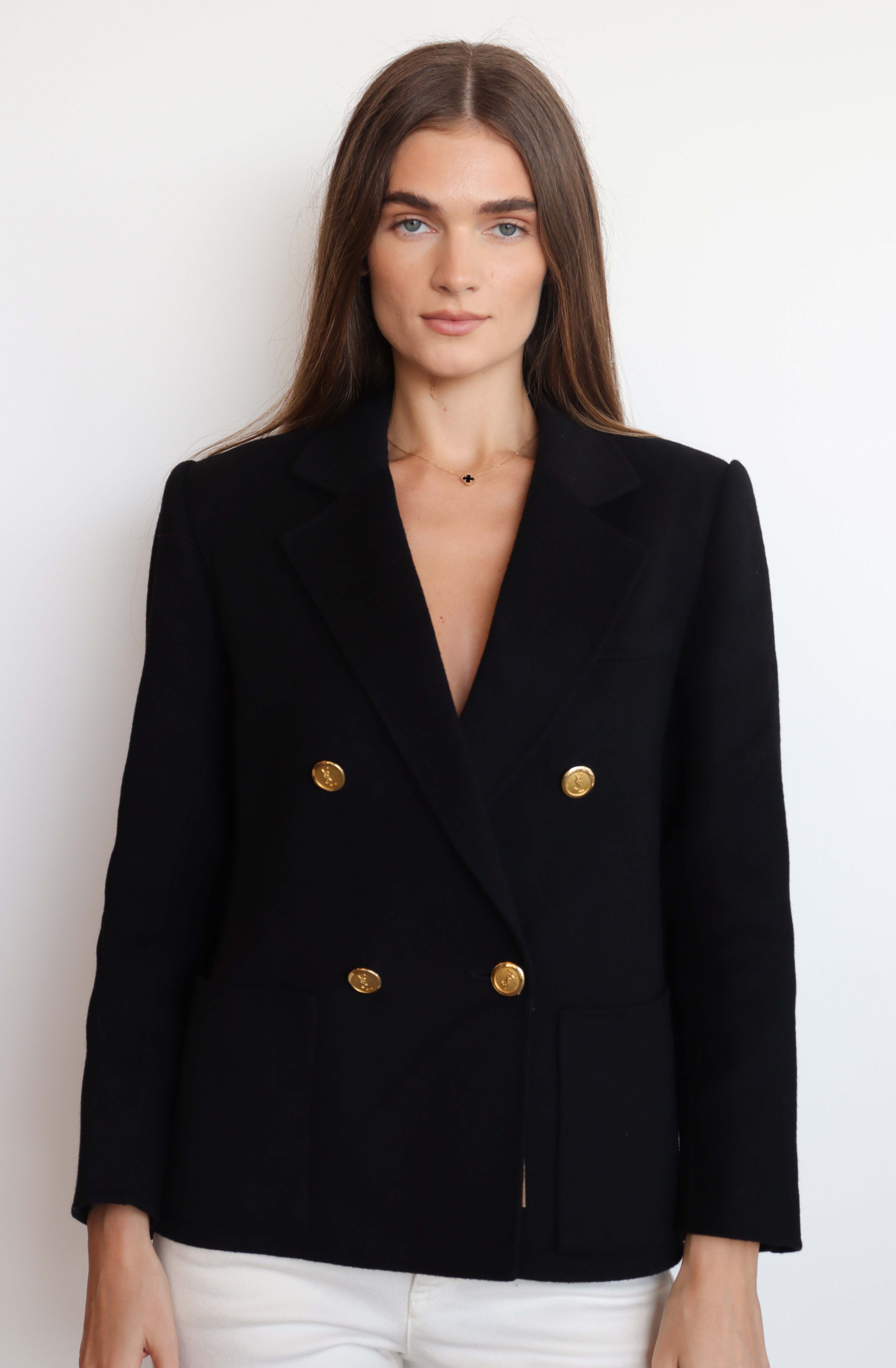 YSL LOGO Cropped Coat black DXBS2034