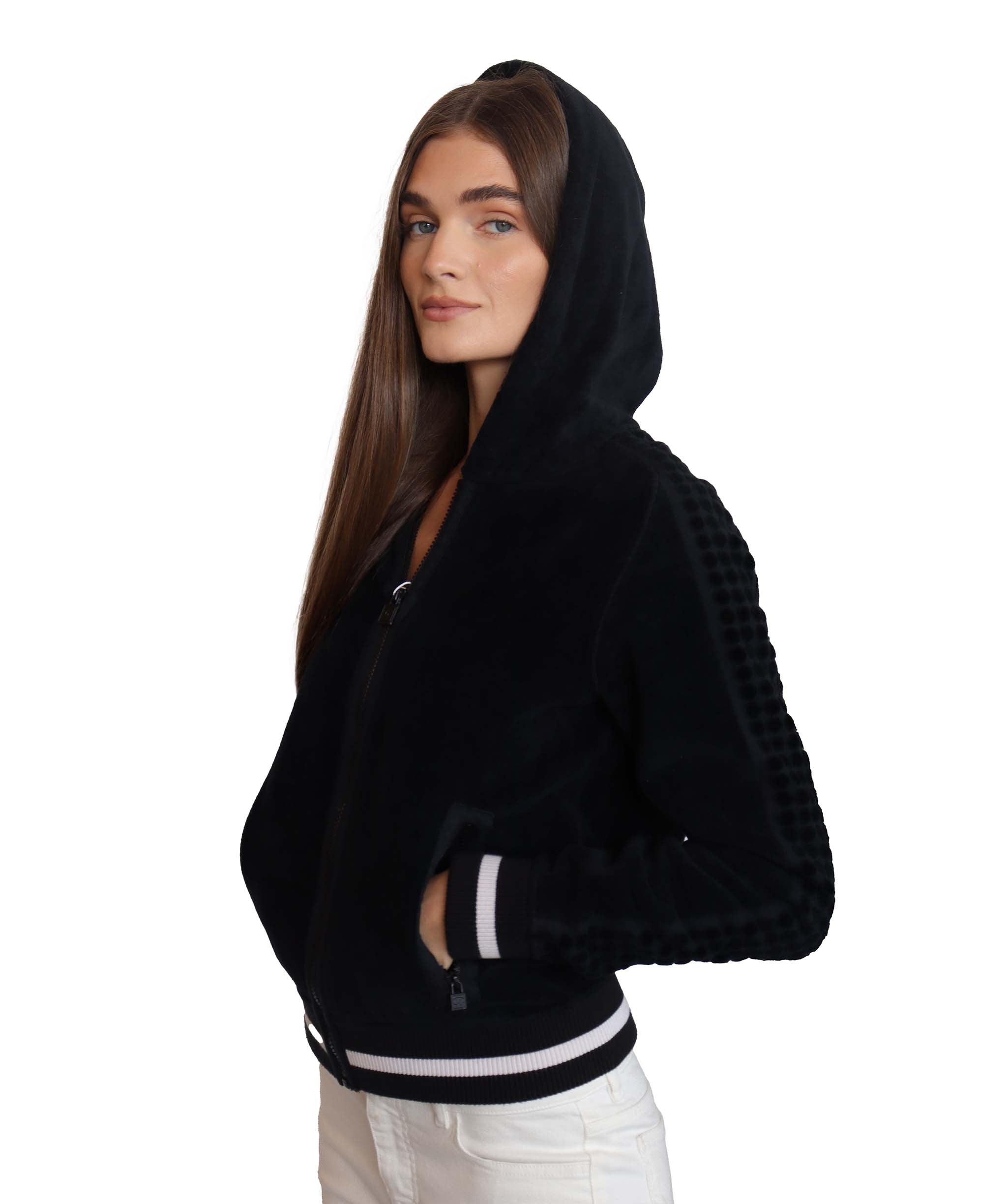 Chanel Sport Logo Zipped Hoodie Jaccket Cotton Black White Line DXBS1995