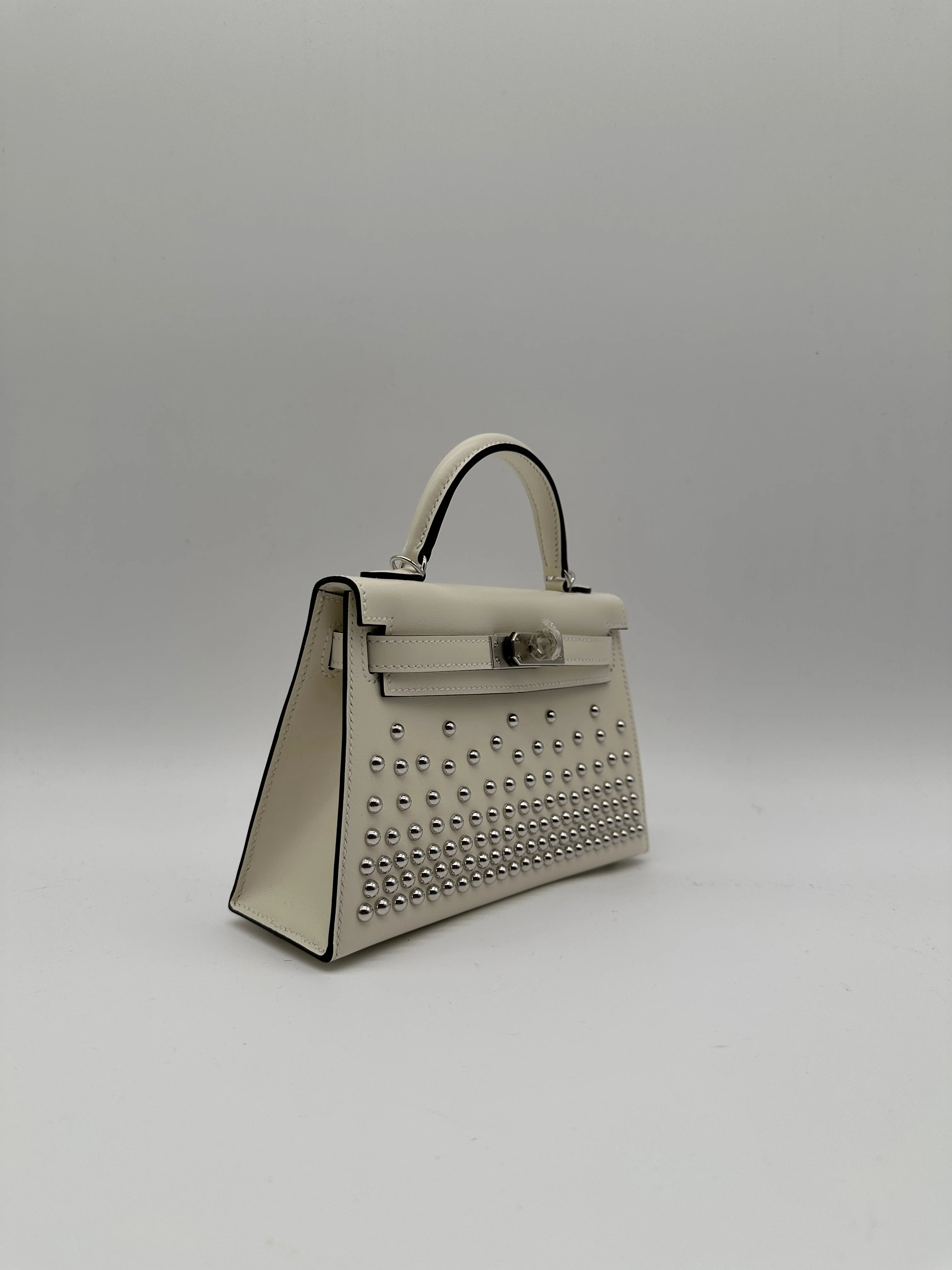 Hermès Mini Kelly Cloute Cream Palladium Hardware G