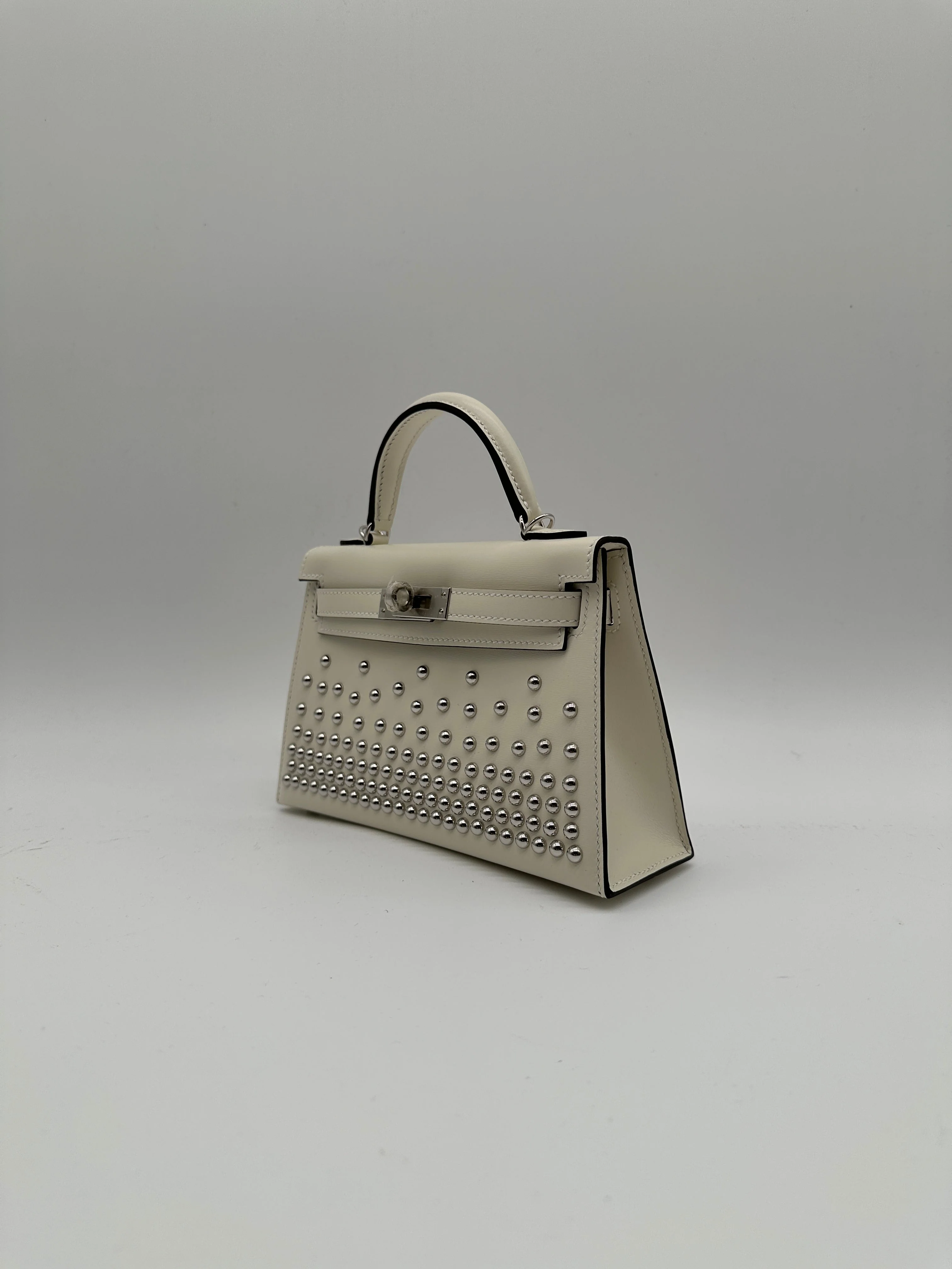 Hermès Mini Kelly Cloute Cream Palladium Hardware G