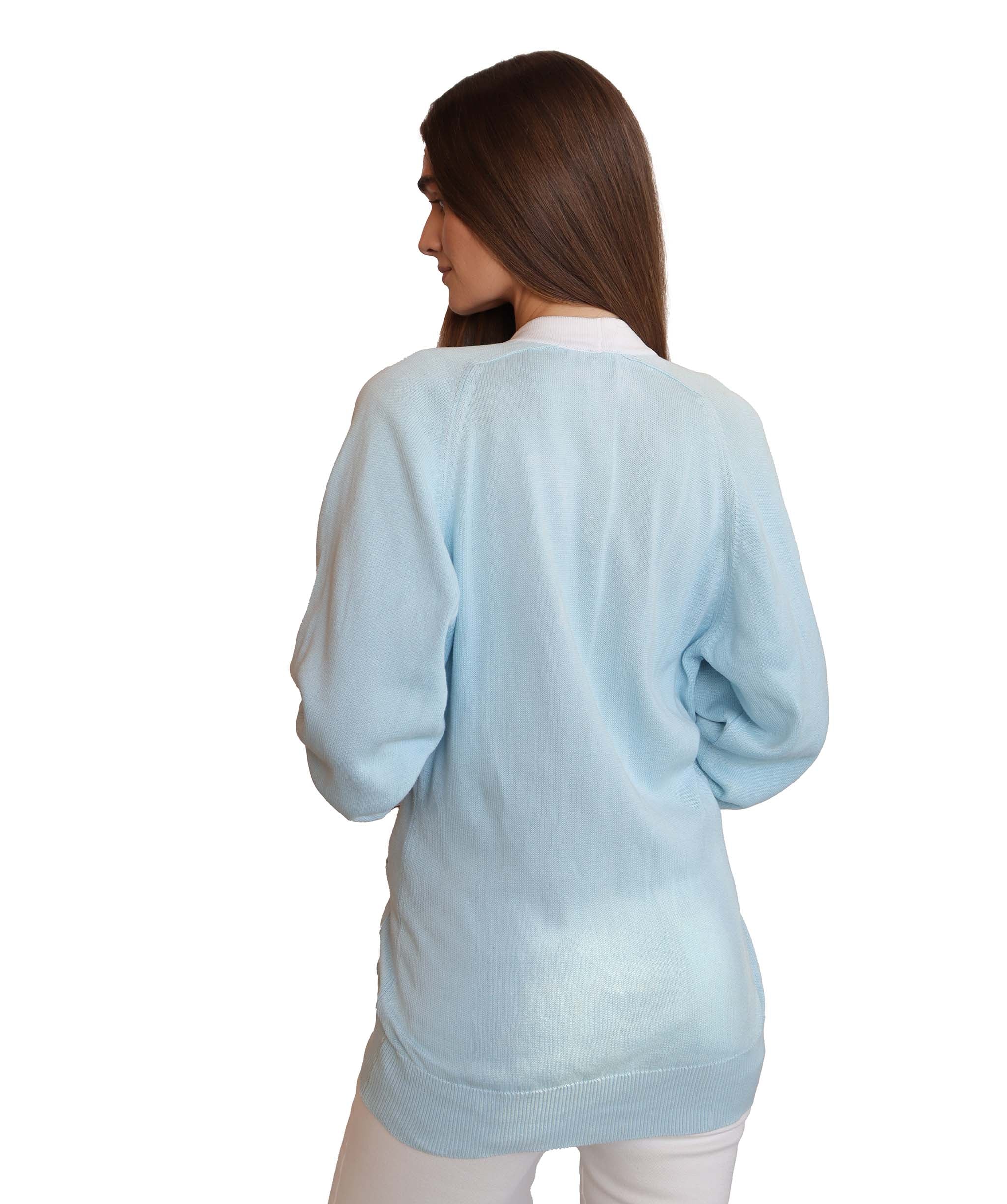 Chanel Long Sleeve Cardigan Light Blue White DXBS2007