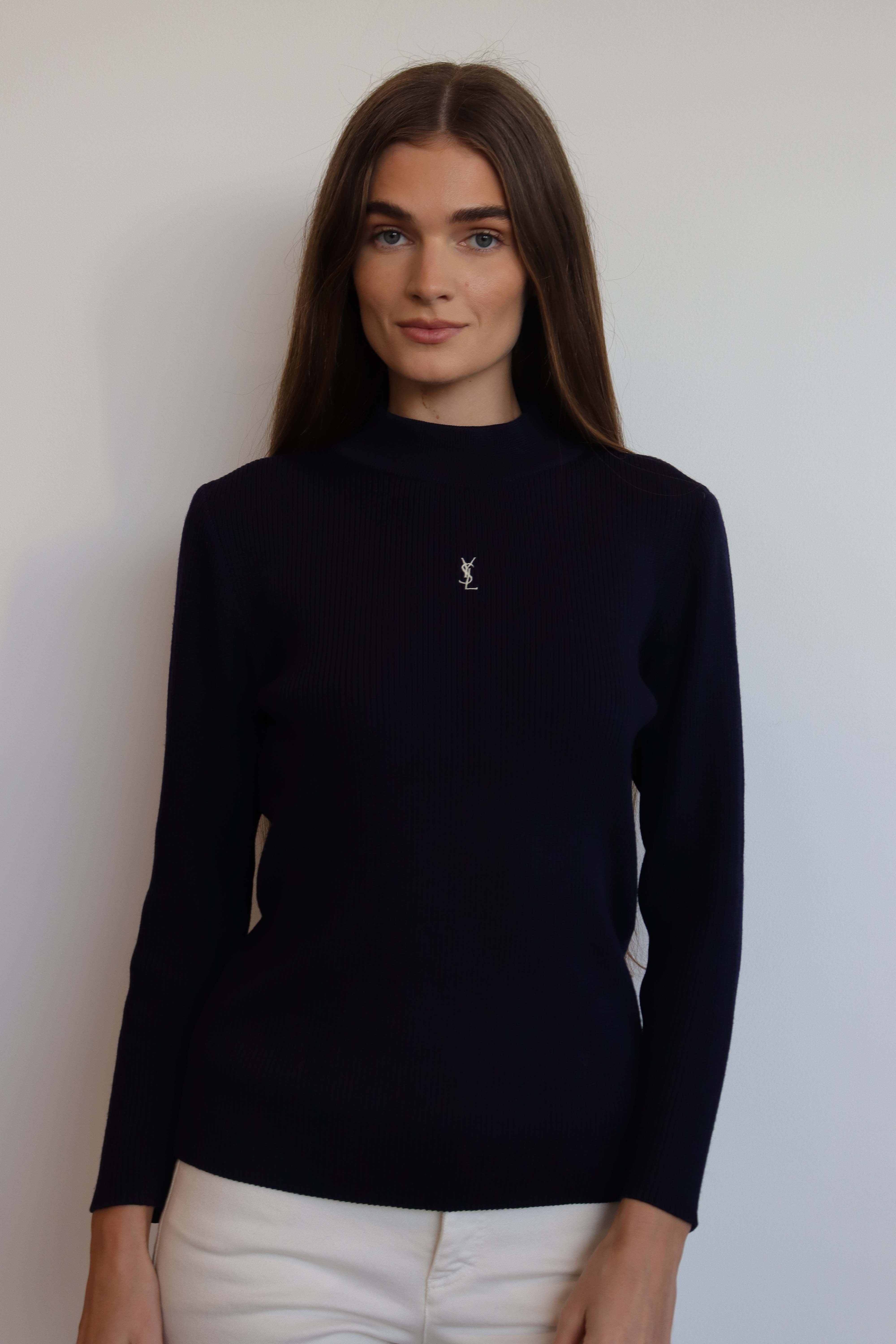 YSL White Logo Sweater Navy DXBS1900