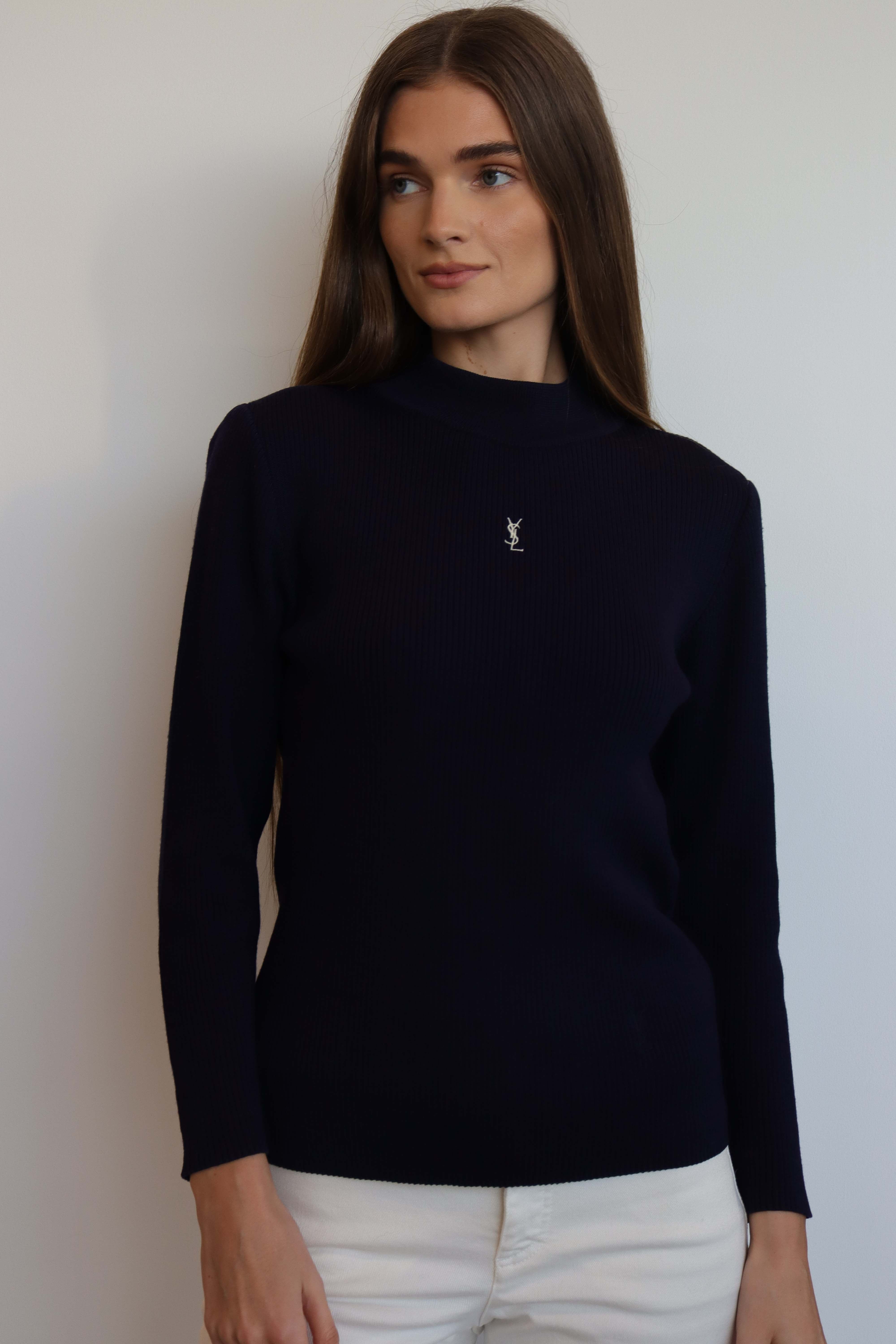 YSL White Logo Sweater Navy DXBS1900