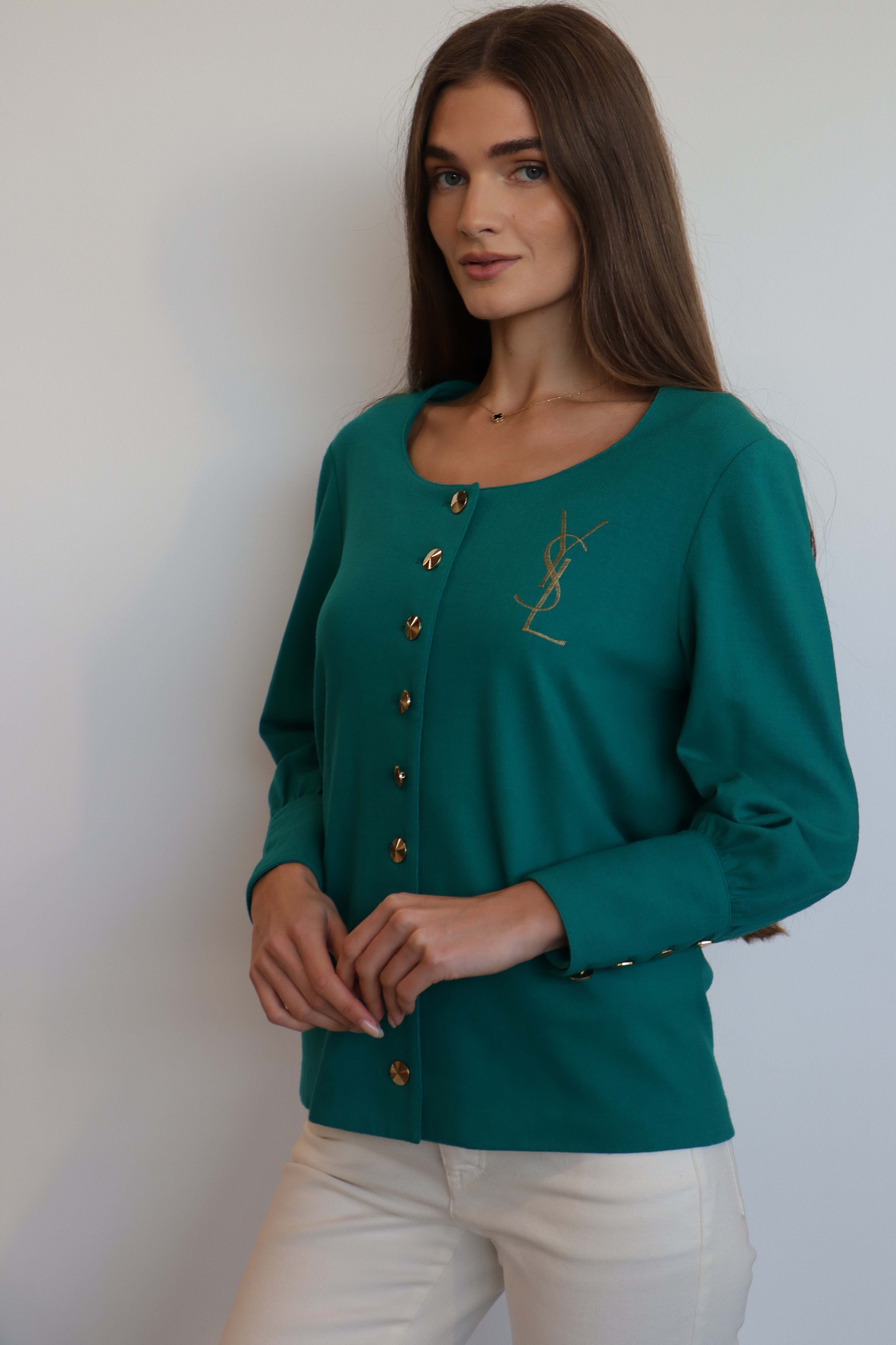 YSL Logo button cardigan green DXBS2046