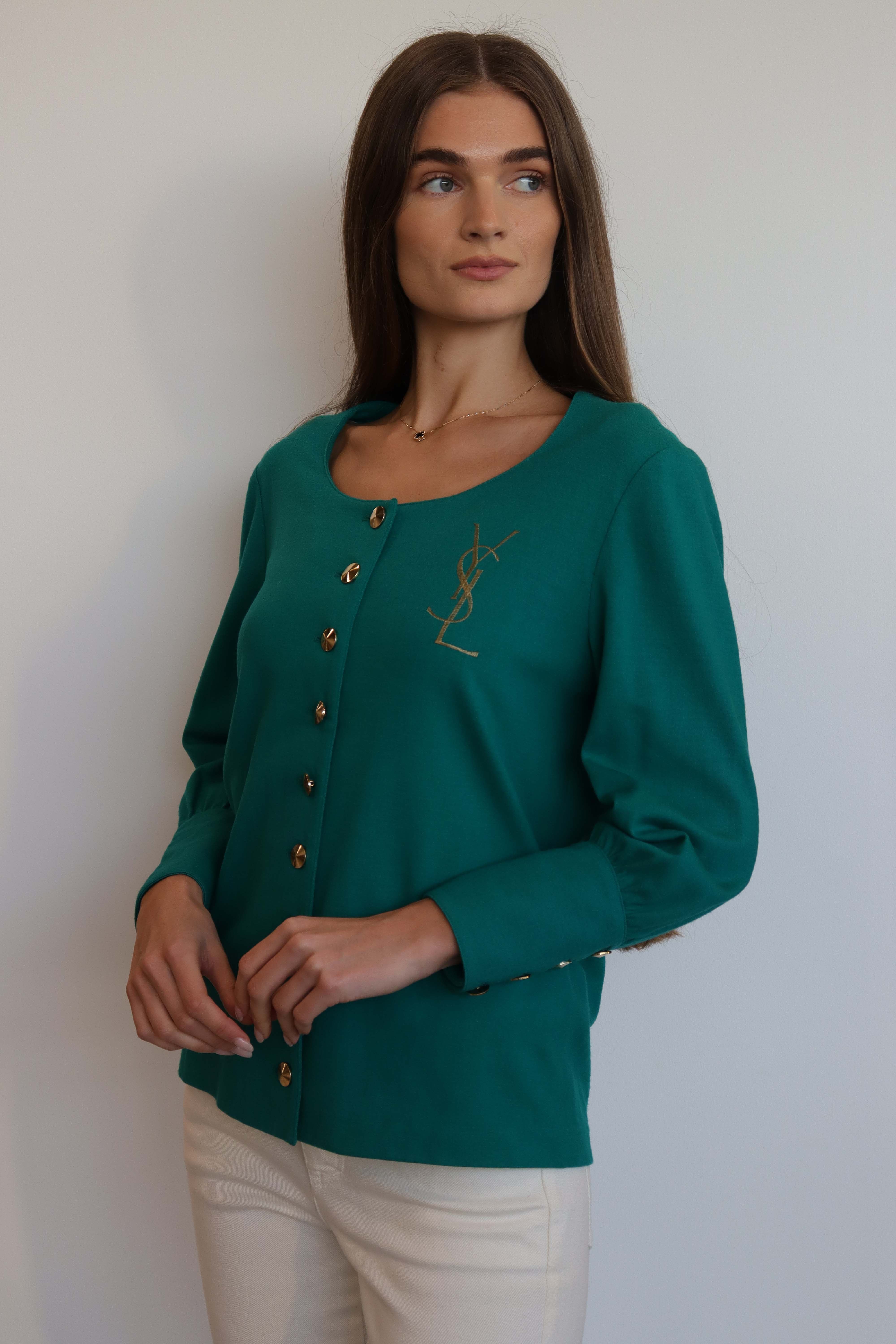 YSL Logo button cardigan green DXBS2046