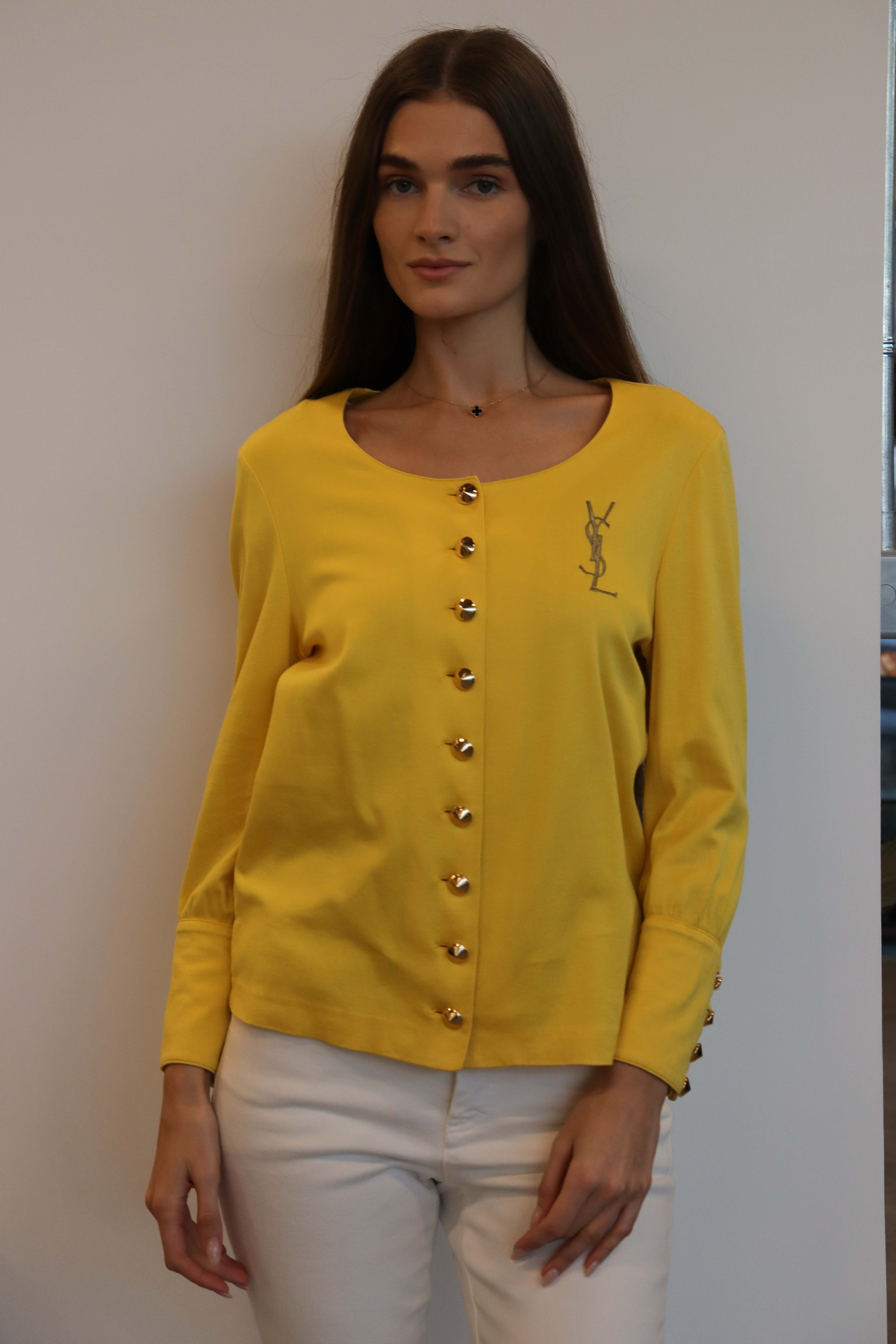 YSL Logo Button Cardigan yellow DXBS2045