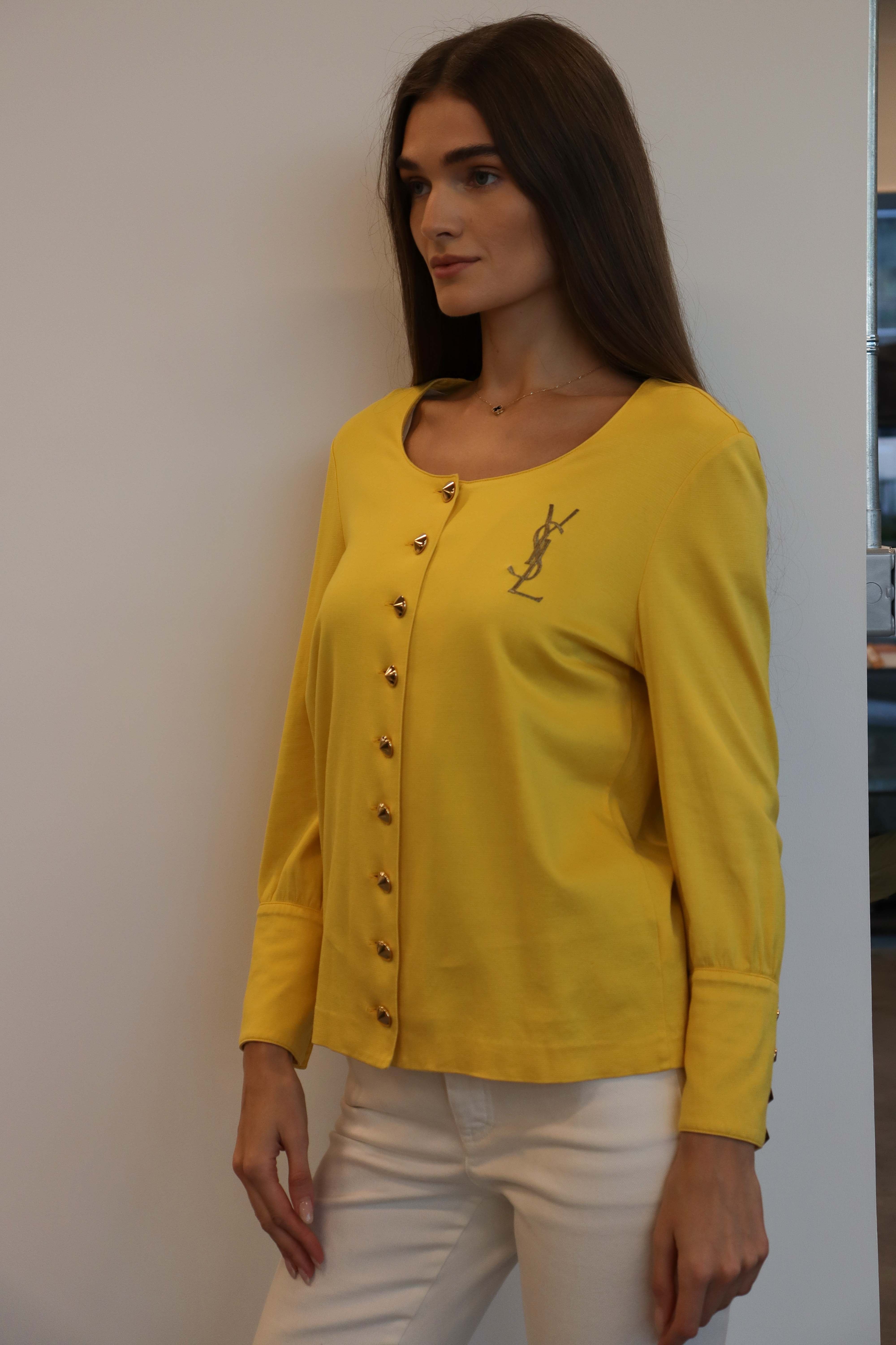 YSL Logo Button Cardigan yellow DXBS2045