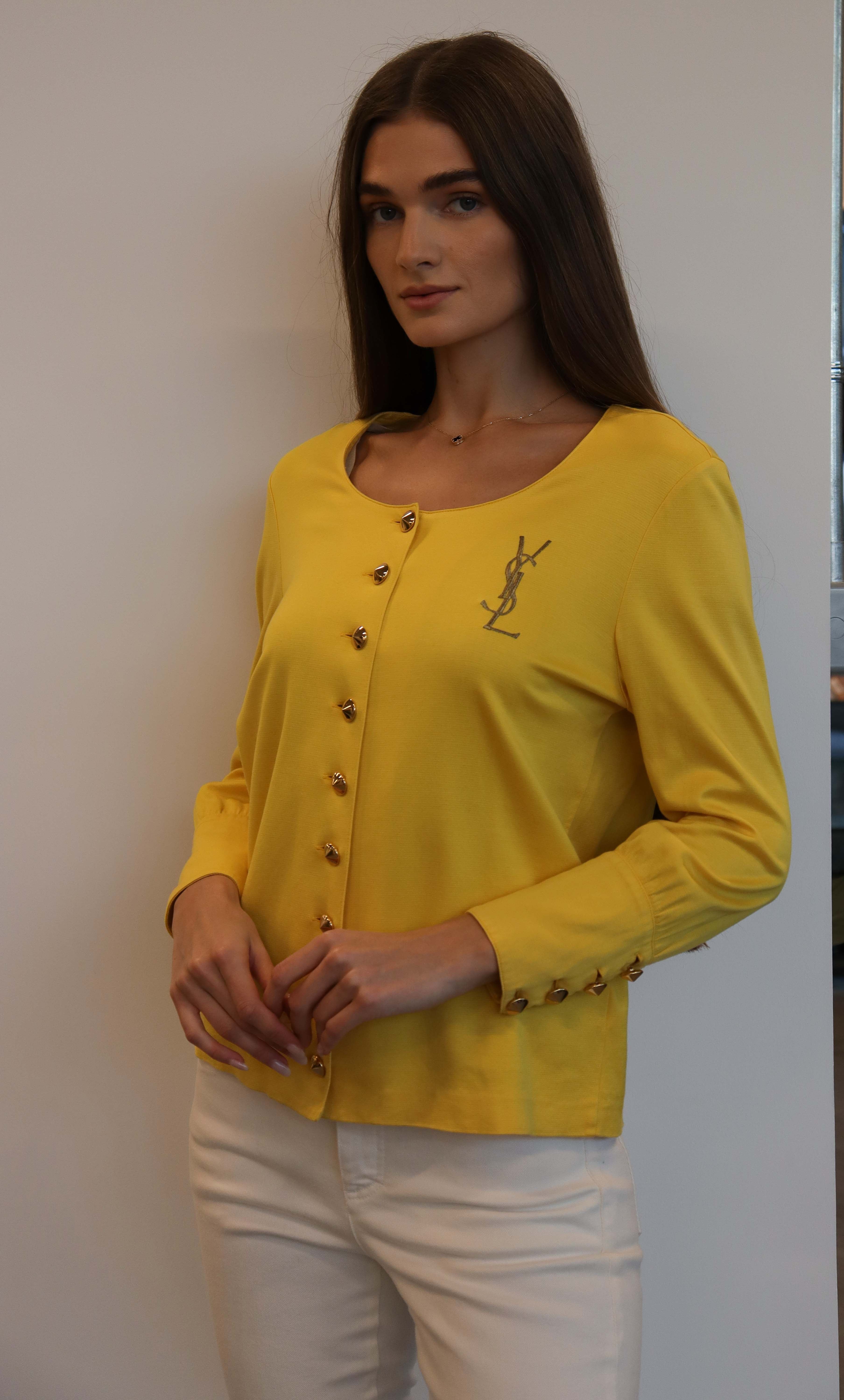 YSL Logo Button Cardigan yellow DXBS2045