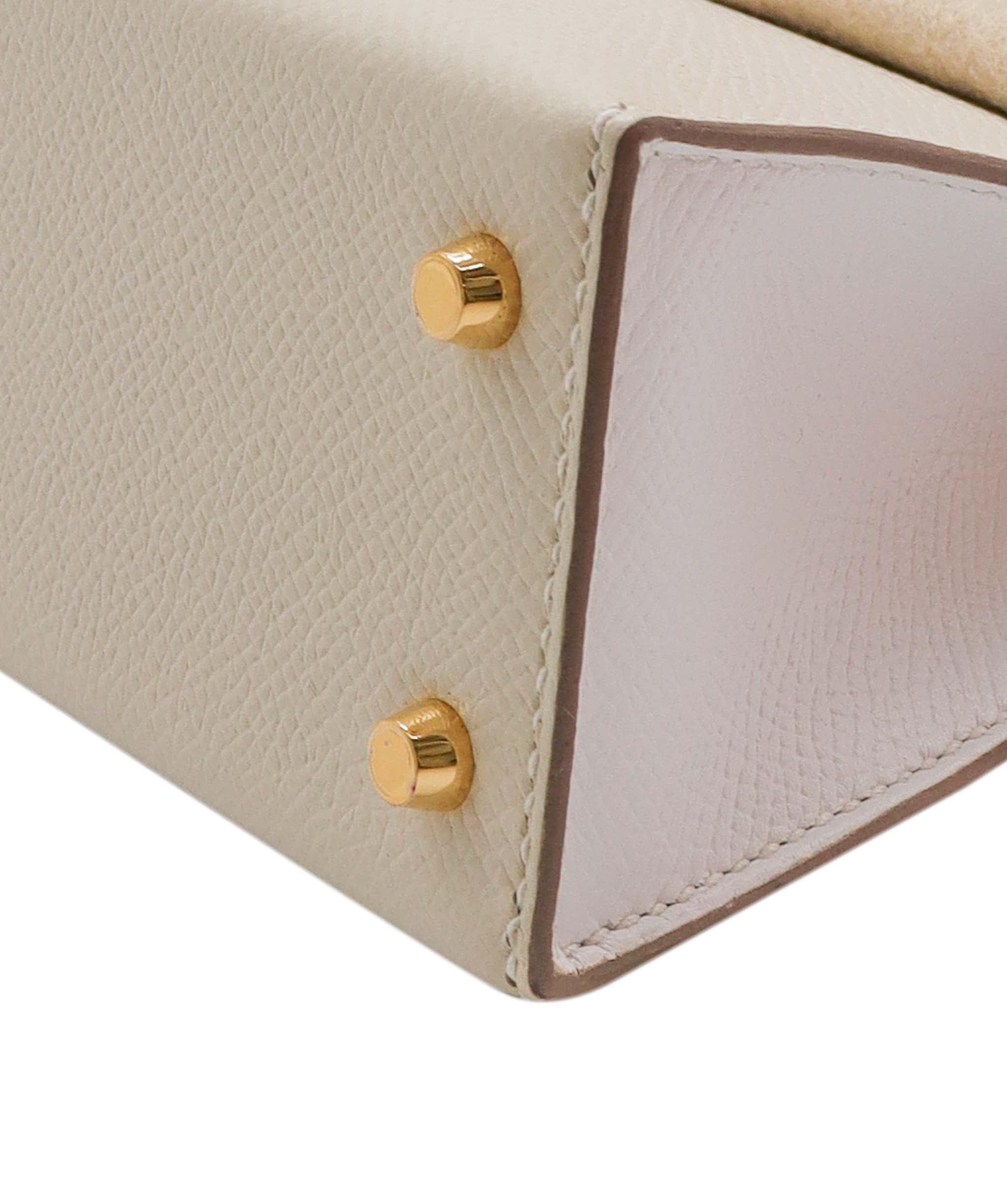 Hermes Kelly 20 HSS Craie / White Epsom Permabrass HW #Y SKC1696