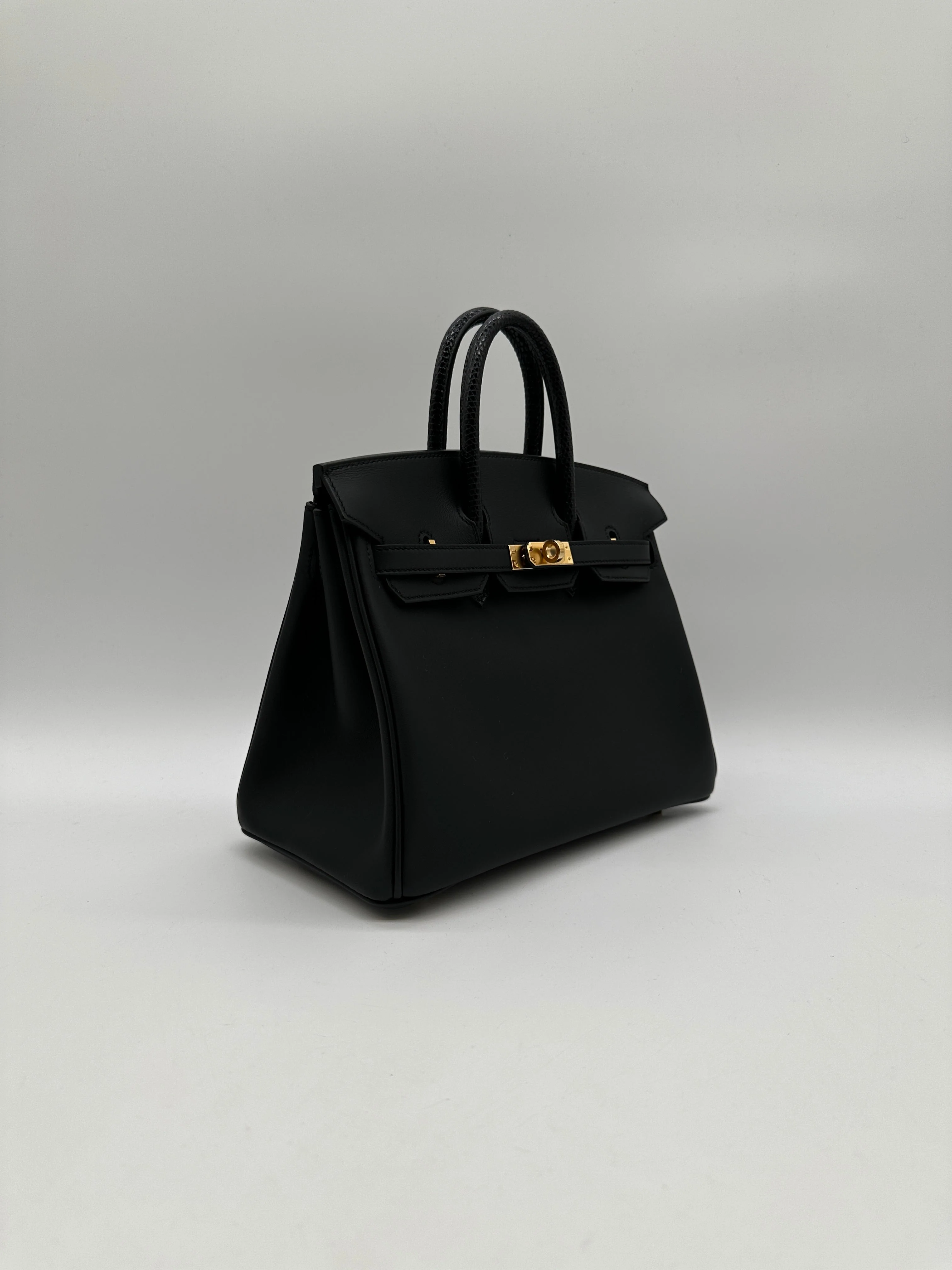 Hermès Birkin 25 Touch Black Shiny Lezard/ Black Swift Gold Hardware