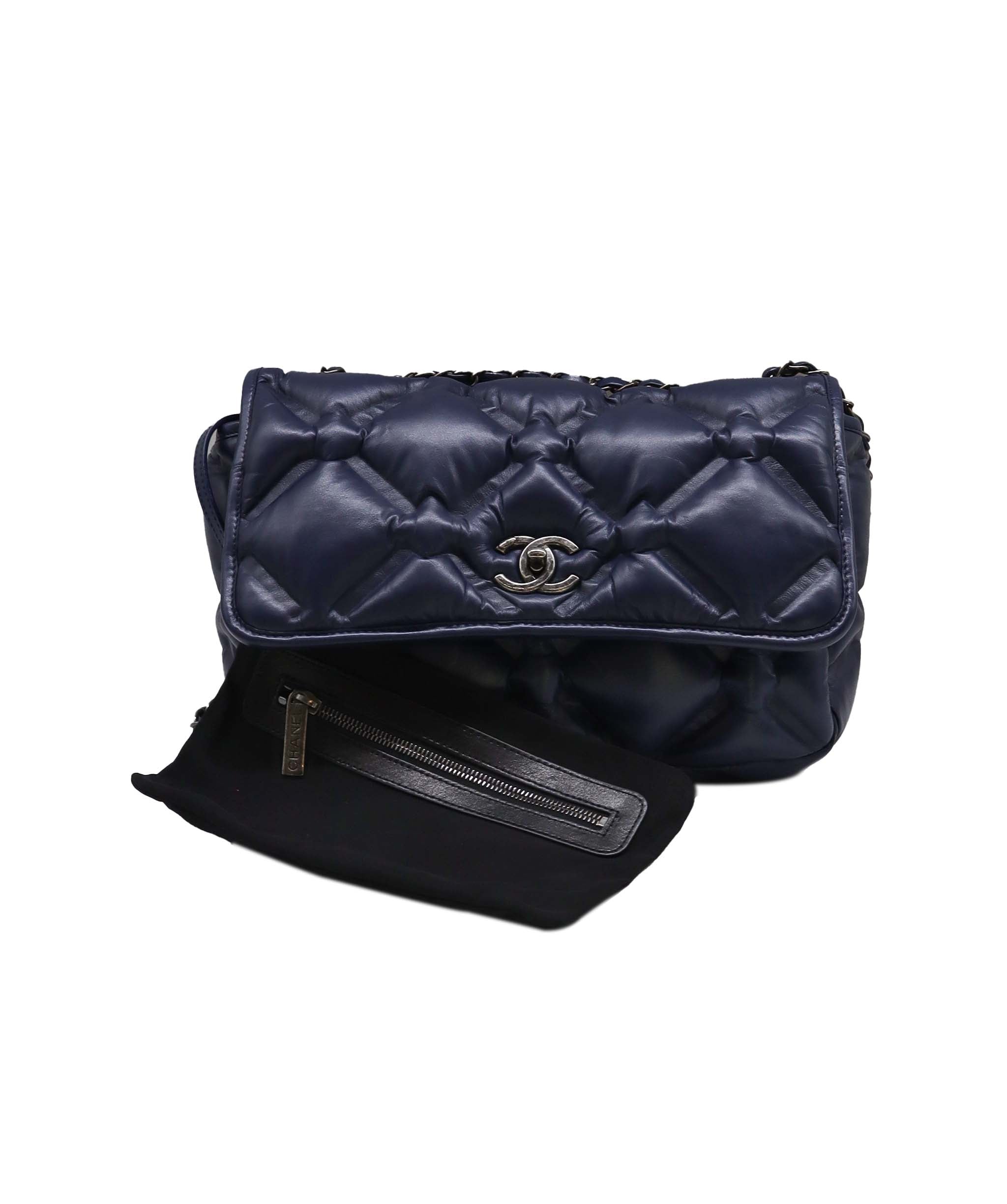 CHANEL BUBBLE QUILT CHAIN SHOULDER BAG BLUE CALF SKIN 90213935 90213935