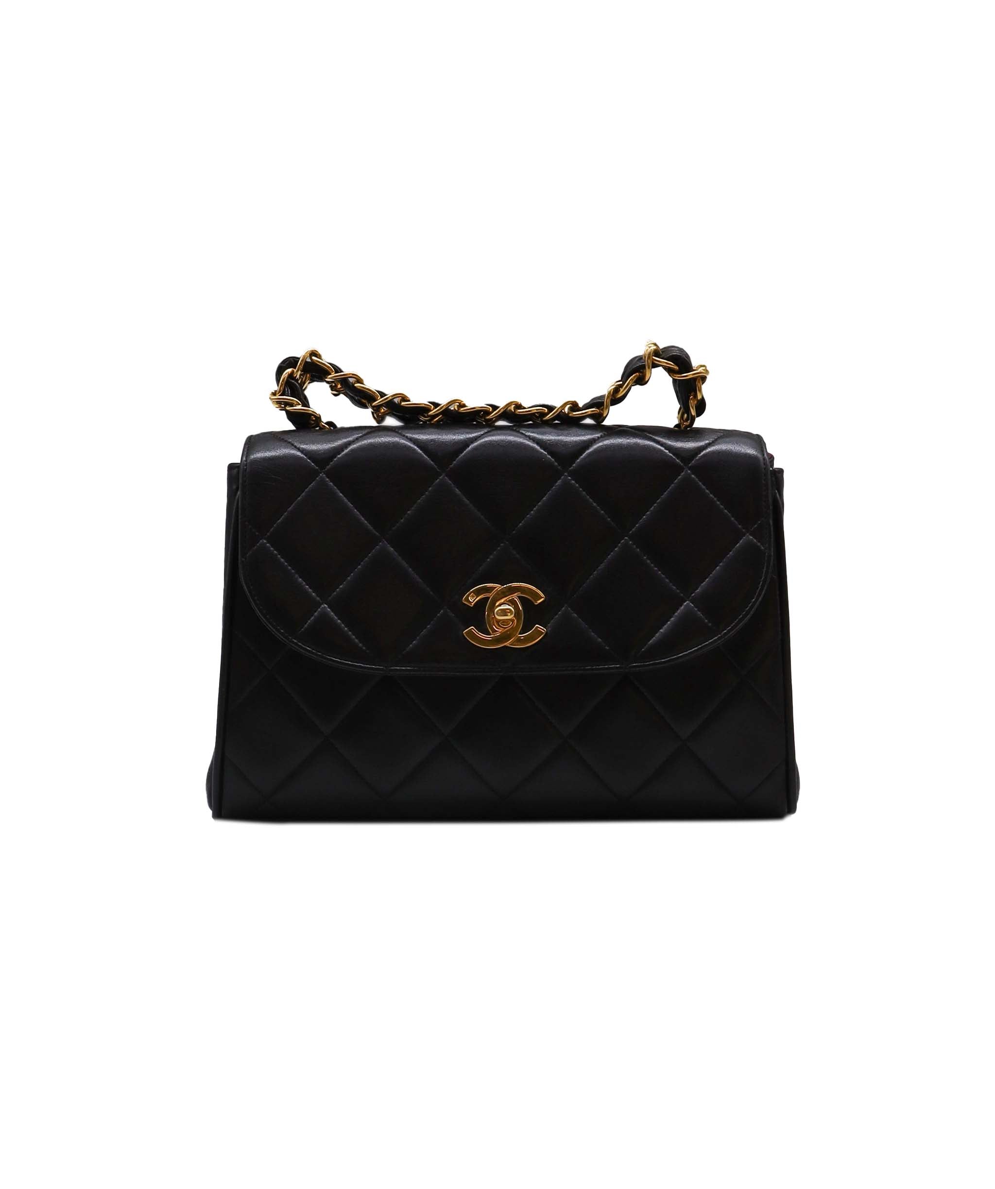 CHANEL VINTAGE MATELASSE CHAIN HAND BAG BLACK LAMB SKIN 90243888 90243888