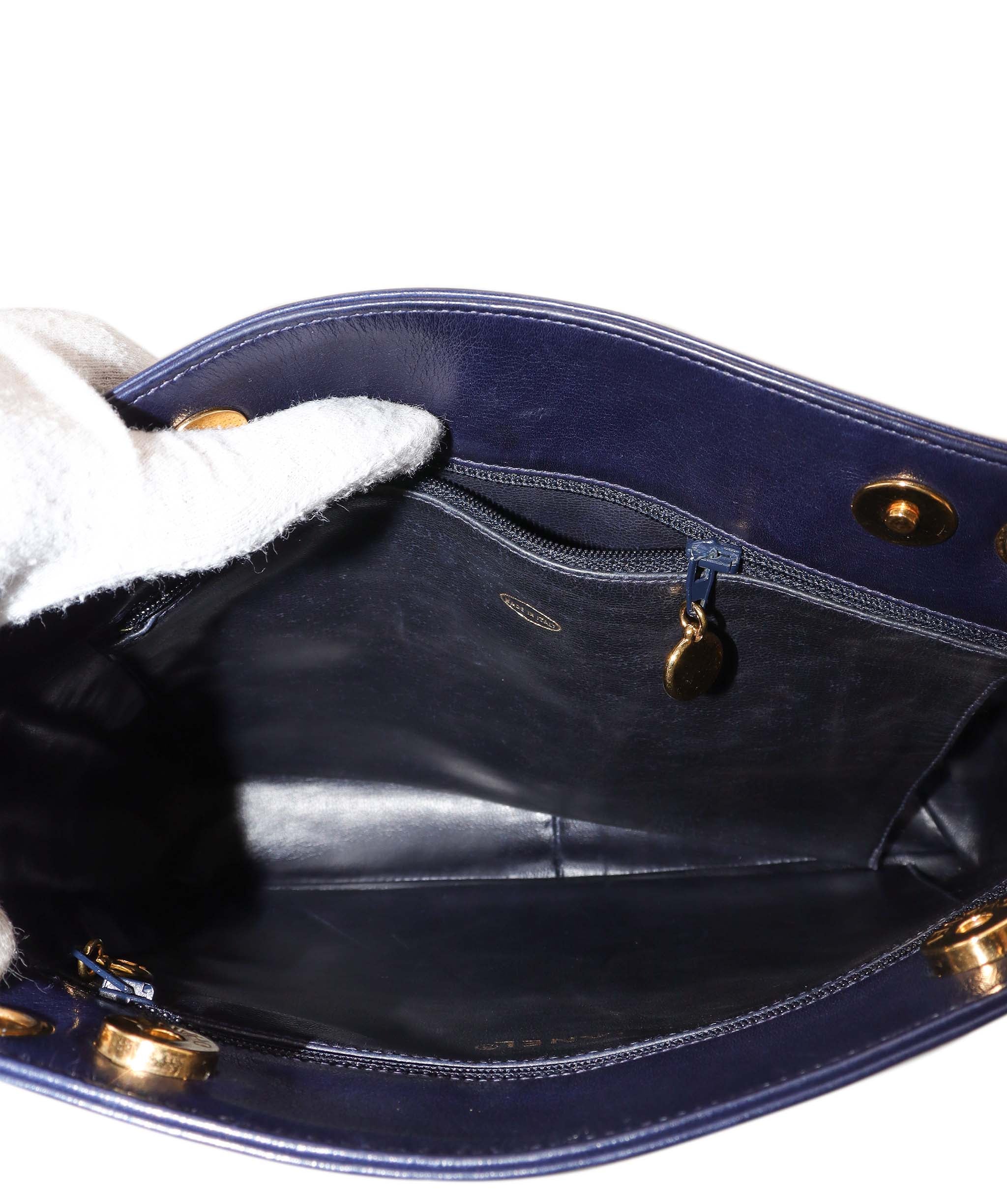 CHANEL VINTAGE TRIPLE COCO CHAIN TOTE NAVY LAMBSKIN 90250083