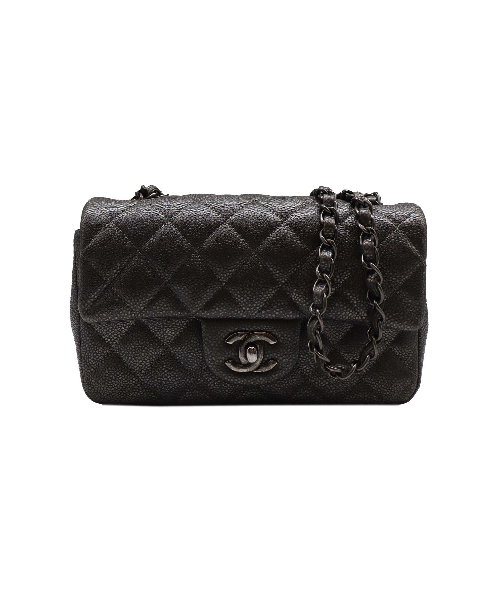 CHANEL MINI MATELASSE 20 CHAIN SHOULDER METALLIC GRAY CAVIAR SKIN 90232566 90232566