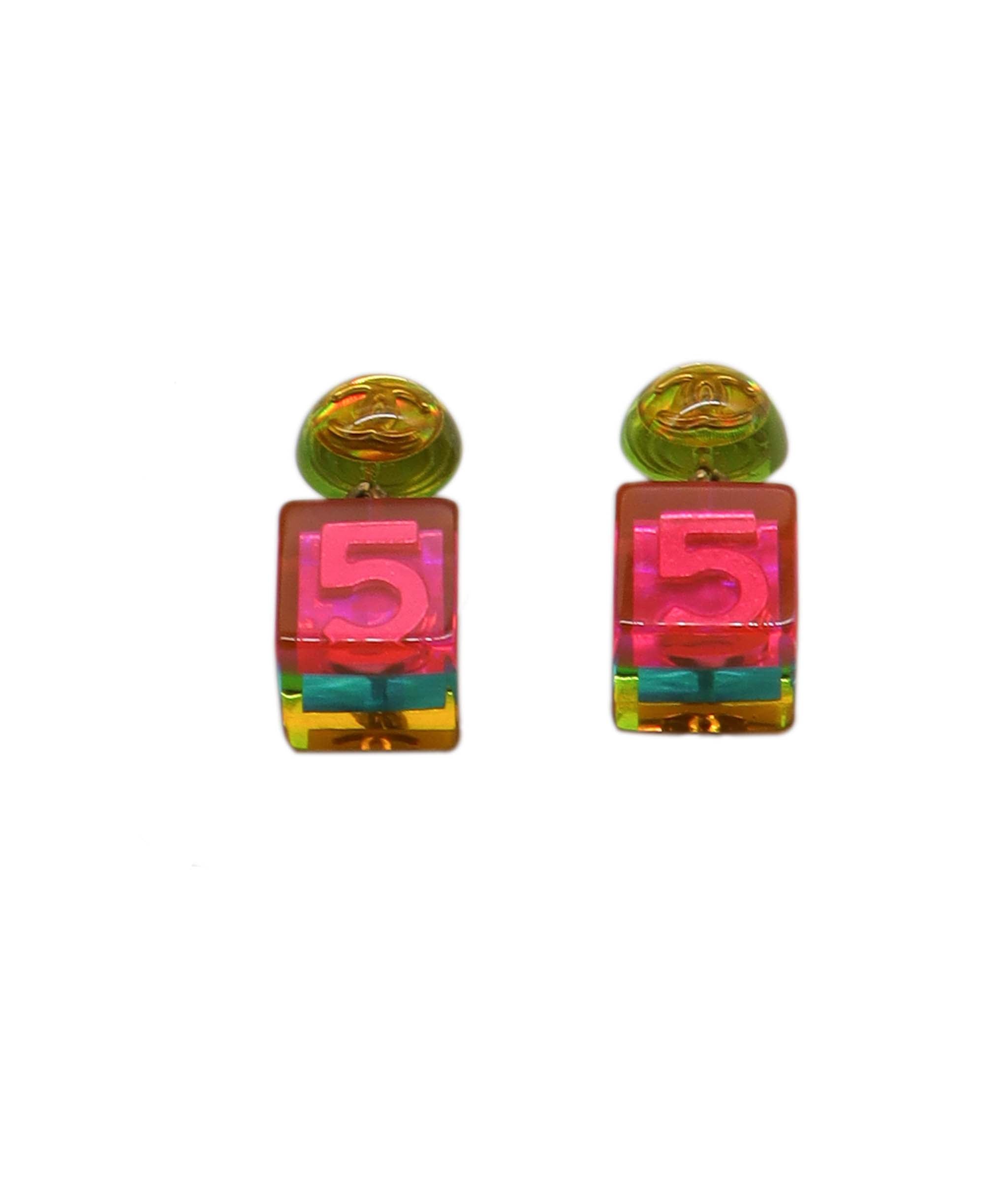 CHANEL VINTAGE EARRINGS NO.5 COCOMARK CUBE MOTIF ACCESSORY 97P 90235520 90235520