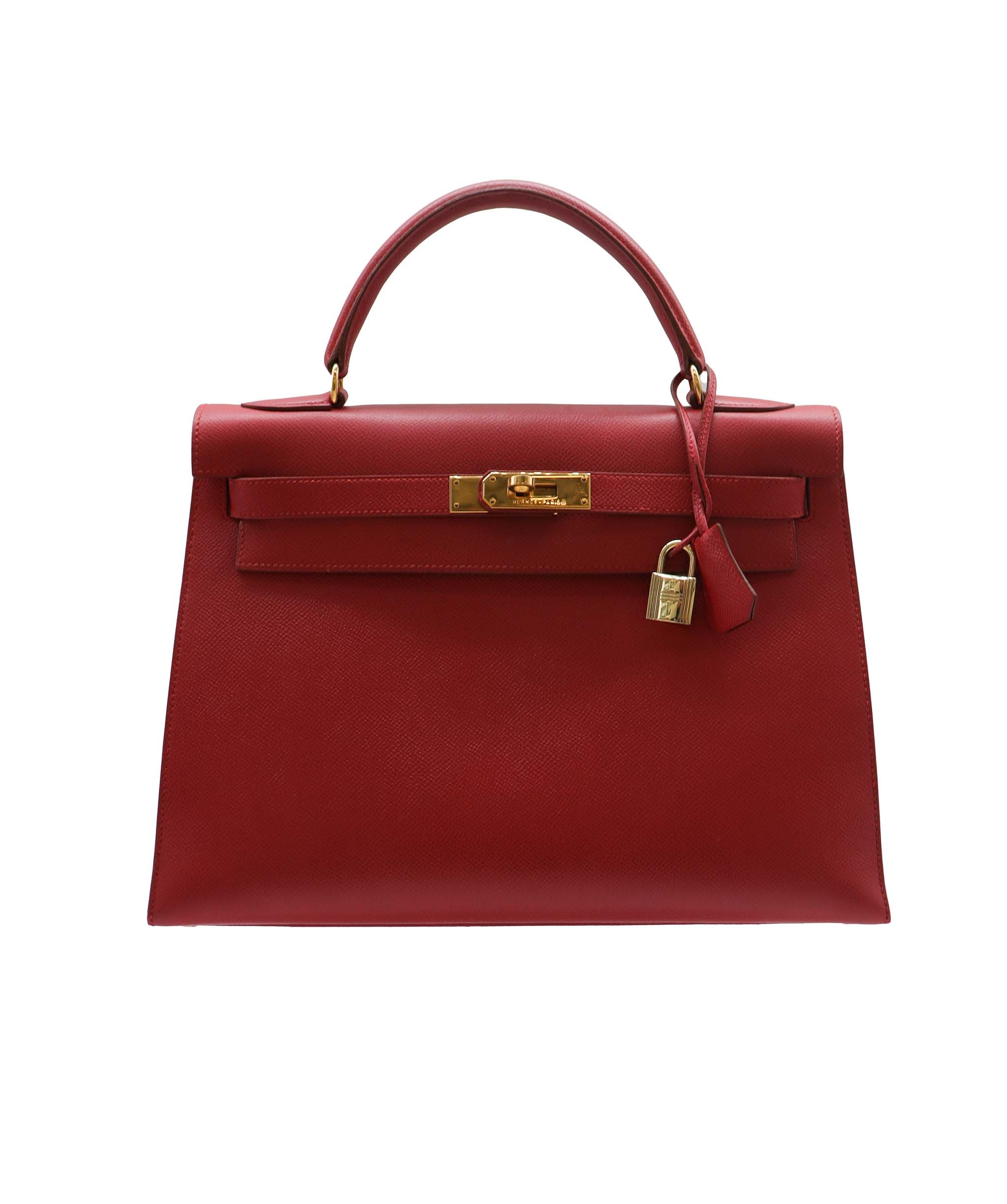 HERMES KELLY 32 SELLIER ROUGE COUCHEVEL HAND SHOULDER BAG 〇Z DXBS2291