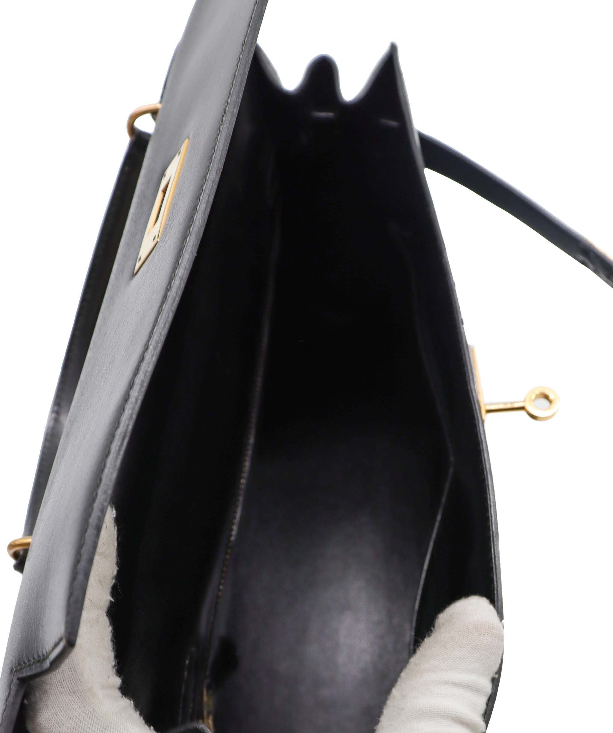 HERMES KELLY 32 SELLIER BLACK BOX CALF HAND SHOULDER BAG 〇S DXBS2222