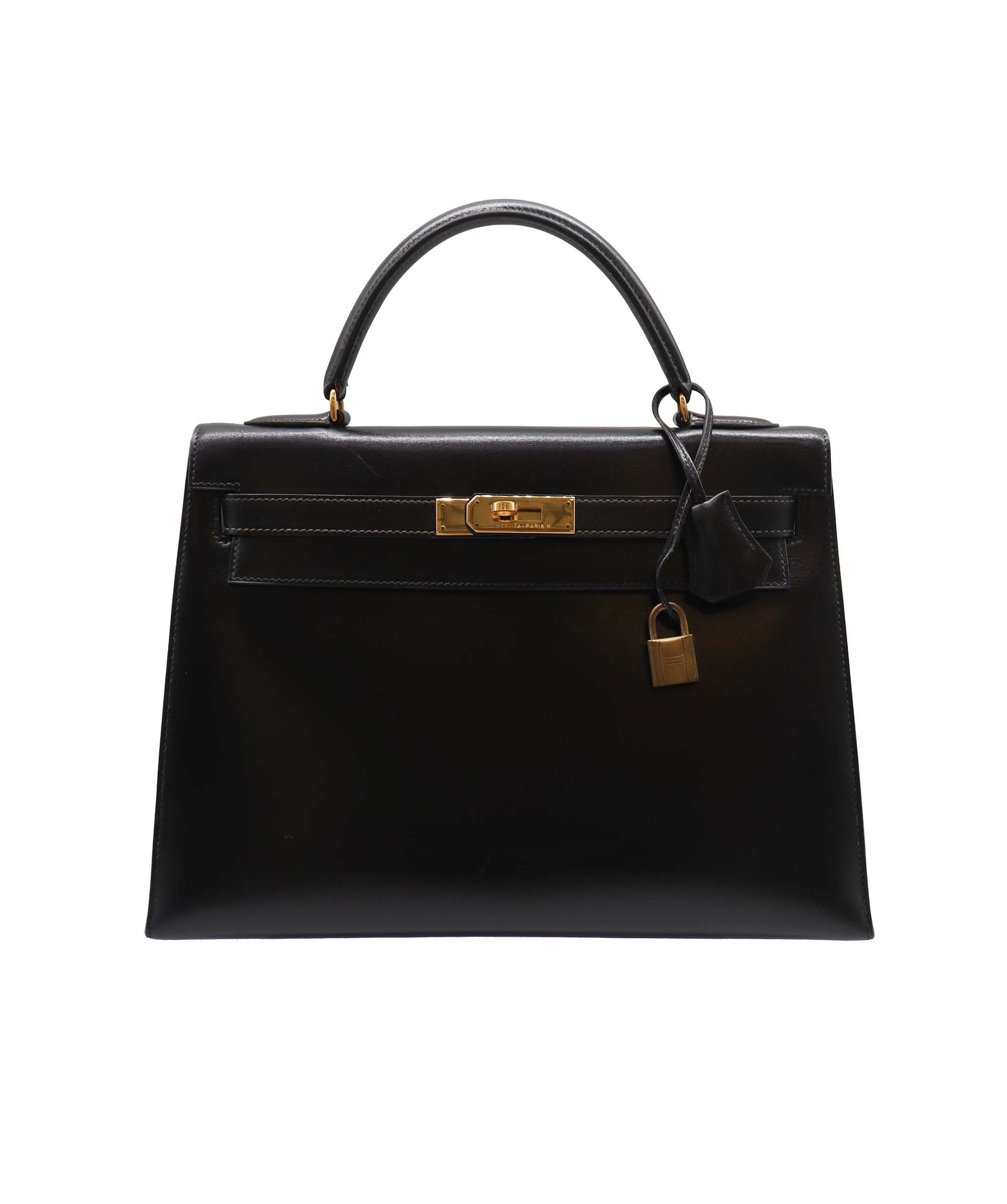 HERMES KELLY 32 SELLIER BLACK BOX CALF HAND SHOULDER BAG 〇S DXBS2222