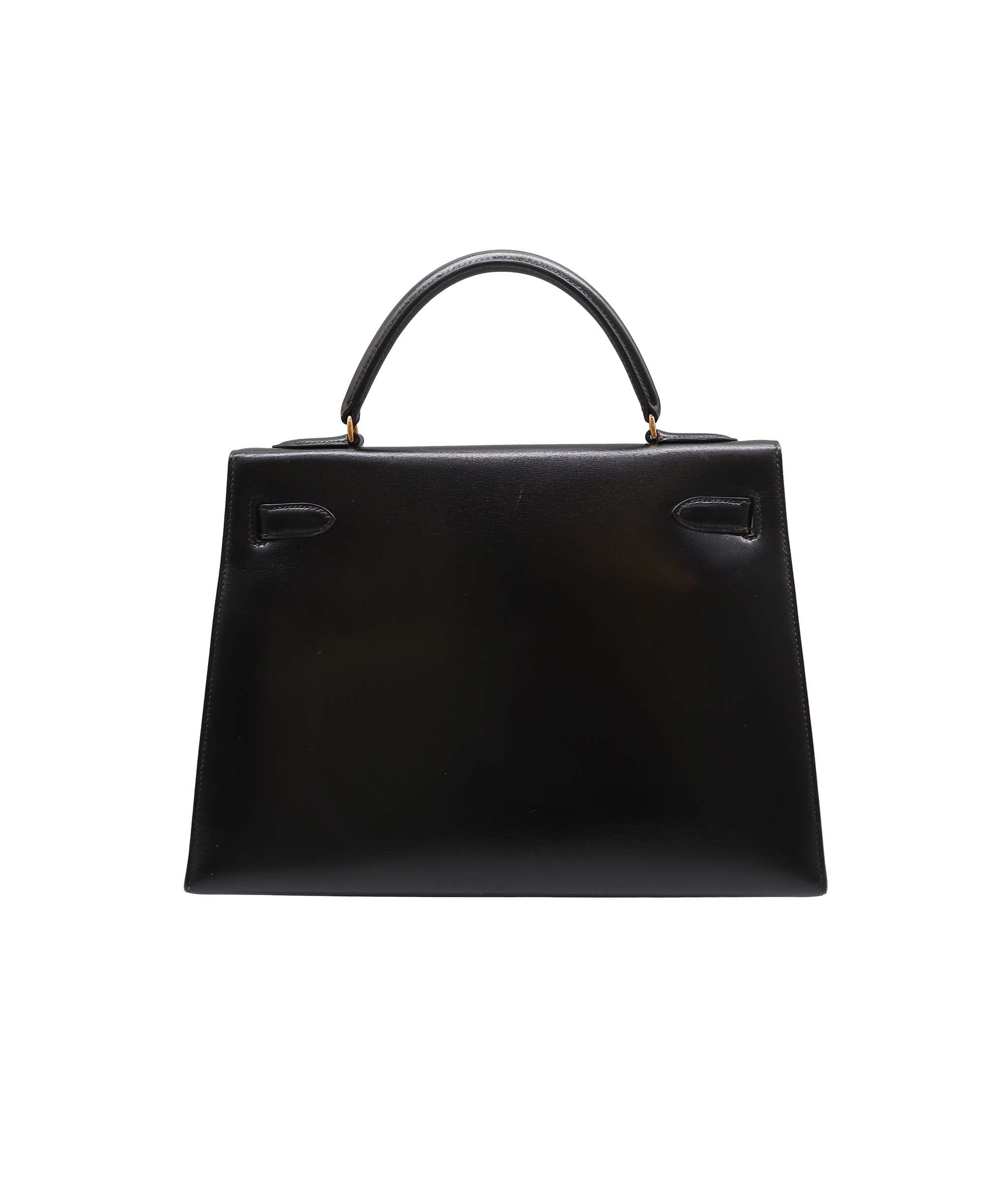 HERMES KELLY 32 SELLIER BLACK BOX CALF HAND SHOULDER BAG 〇S DXBS2222