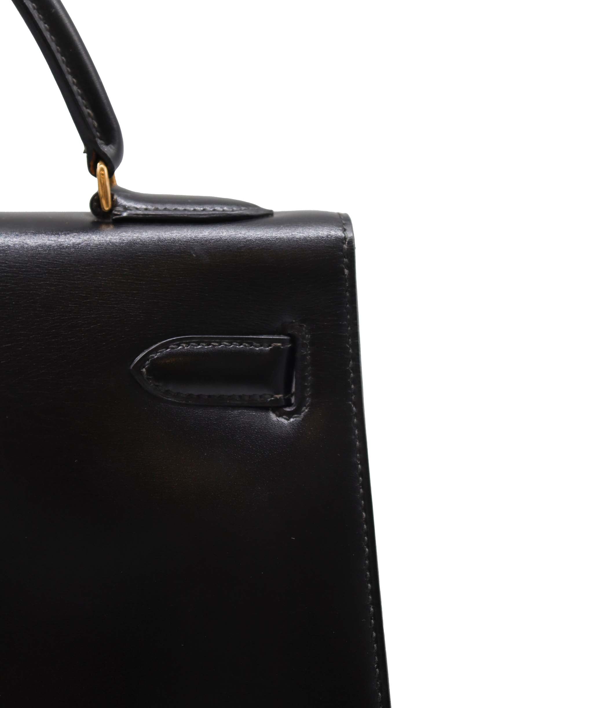 HERMES KELLY 32 SELLIER BLACK BOX CALF HAND SHOULDER BAG 〇S DXBS2222