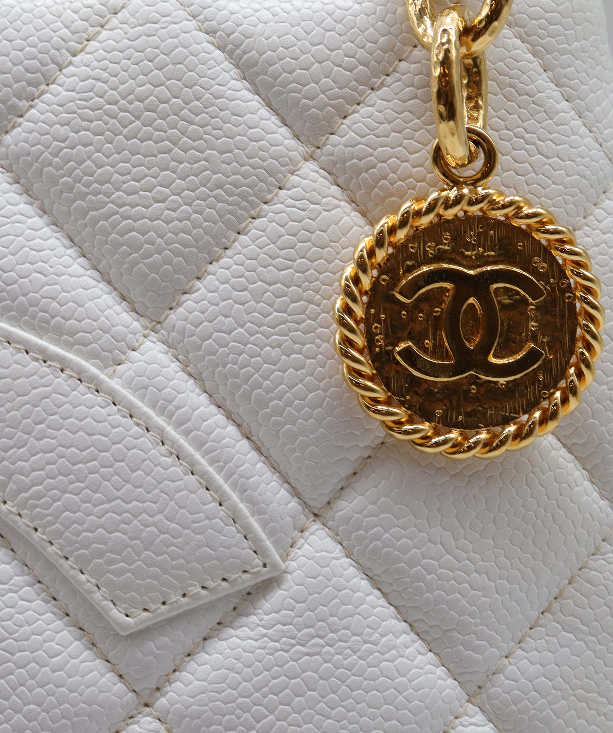 Chanel Vintage Medallion Tote White Caviar GHW DXBA0030