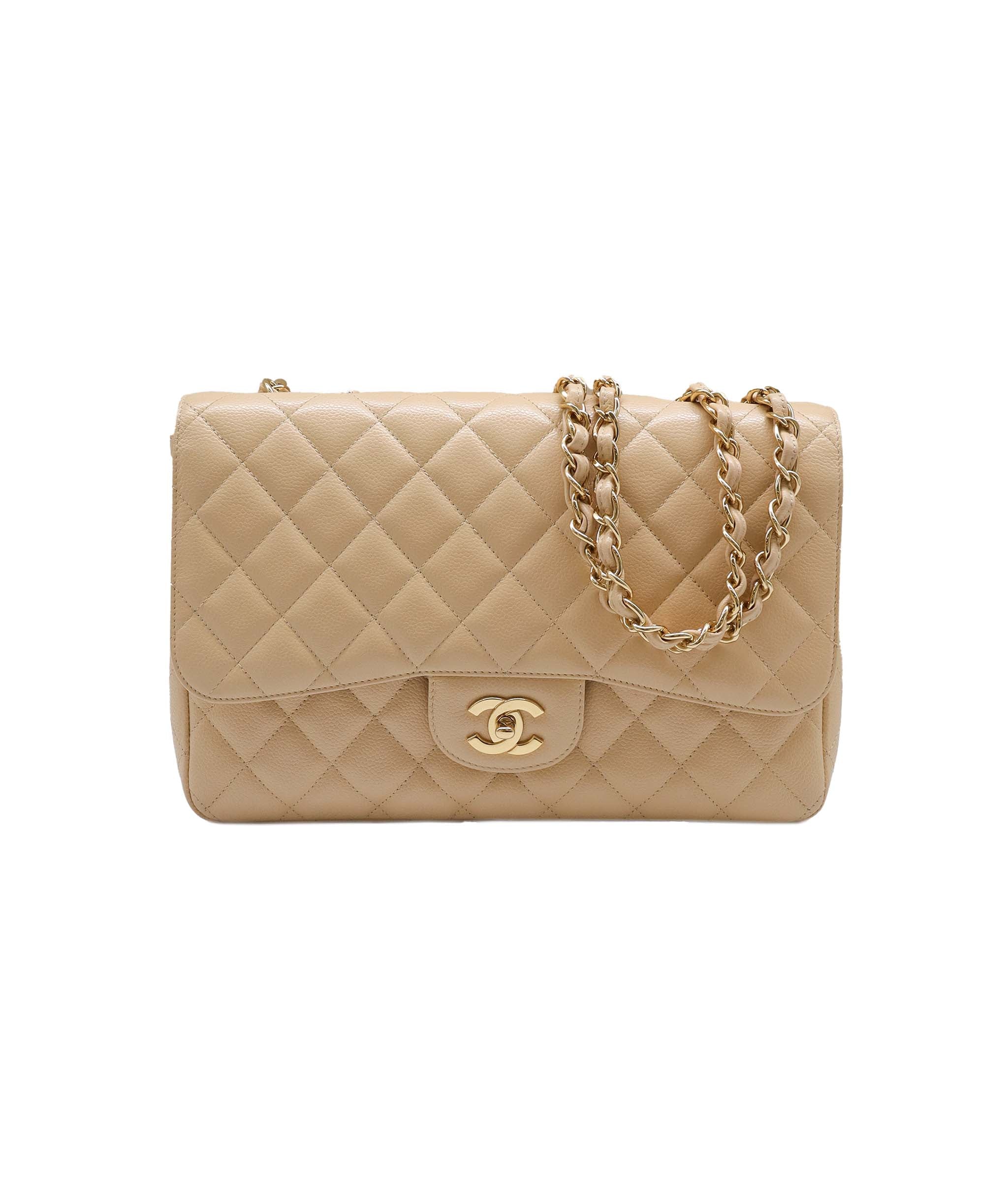 Chanel Classic Jumbo Single Flap Beige Caviar GHW SYC1206