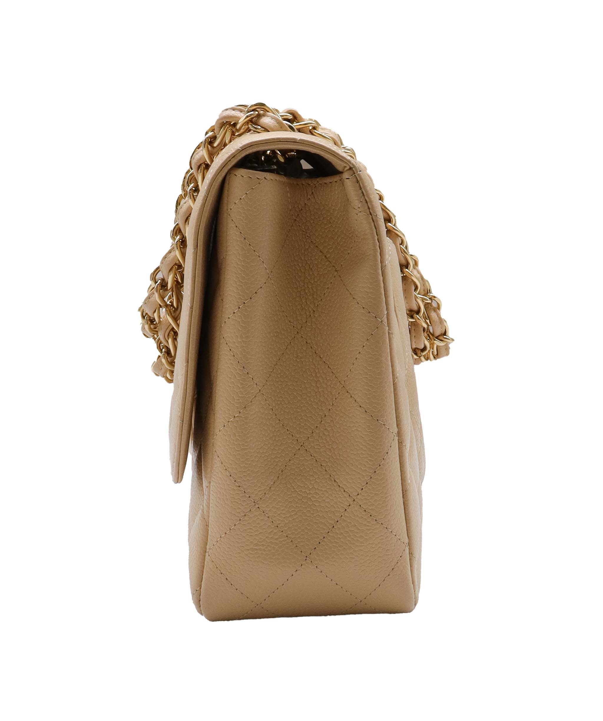 Chanel Classic Jumbo Single Flap Beige Caviar GHW SYC1206