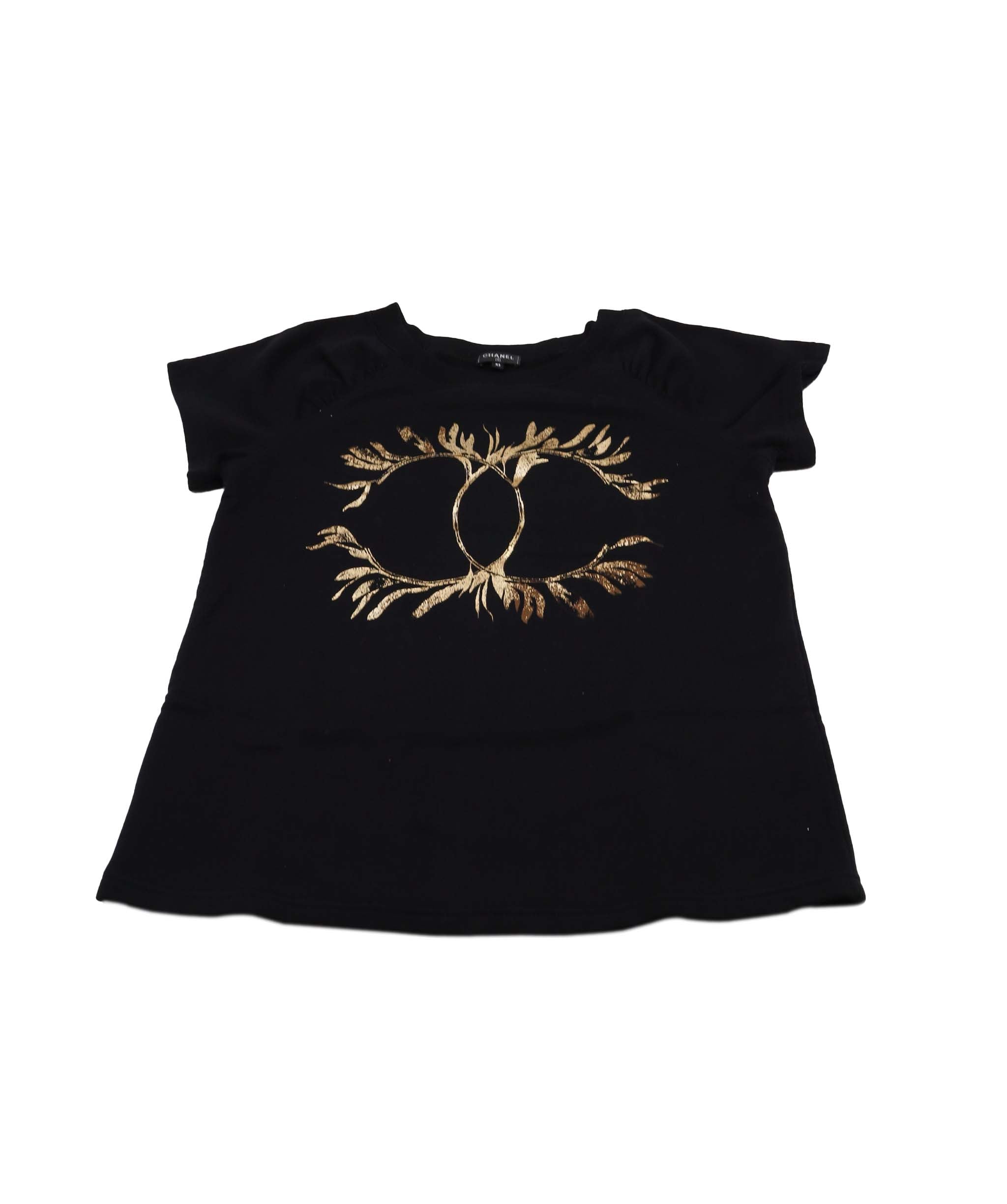 Chanel T-Shirt Black CC Logo Gold Size XS  SKC1812