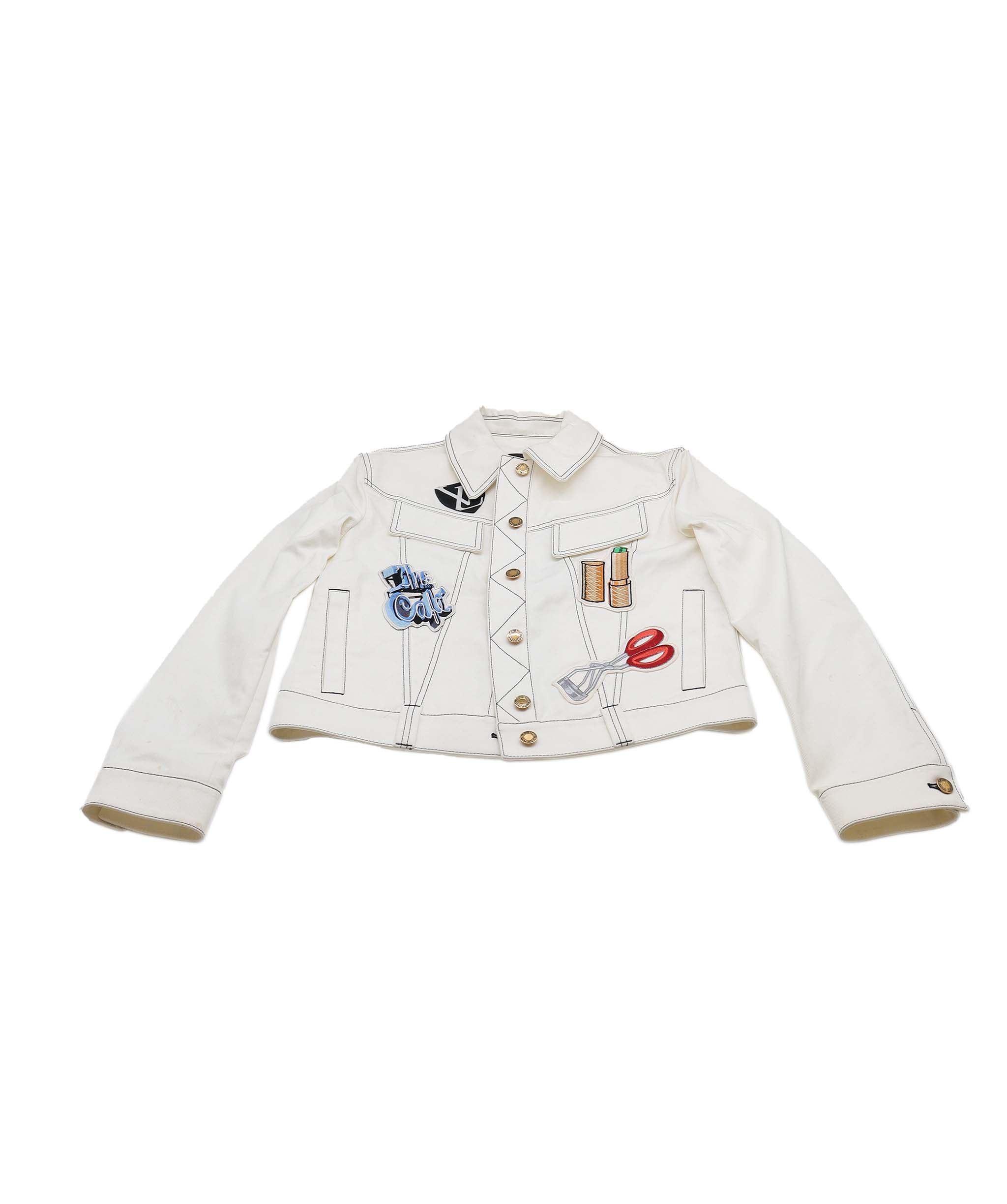 Louis Vuitton White Denim Jacket Patch Size 36 SKC1856