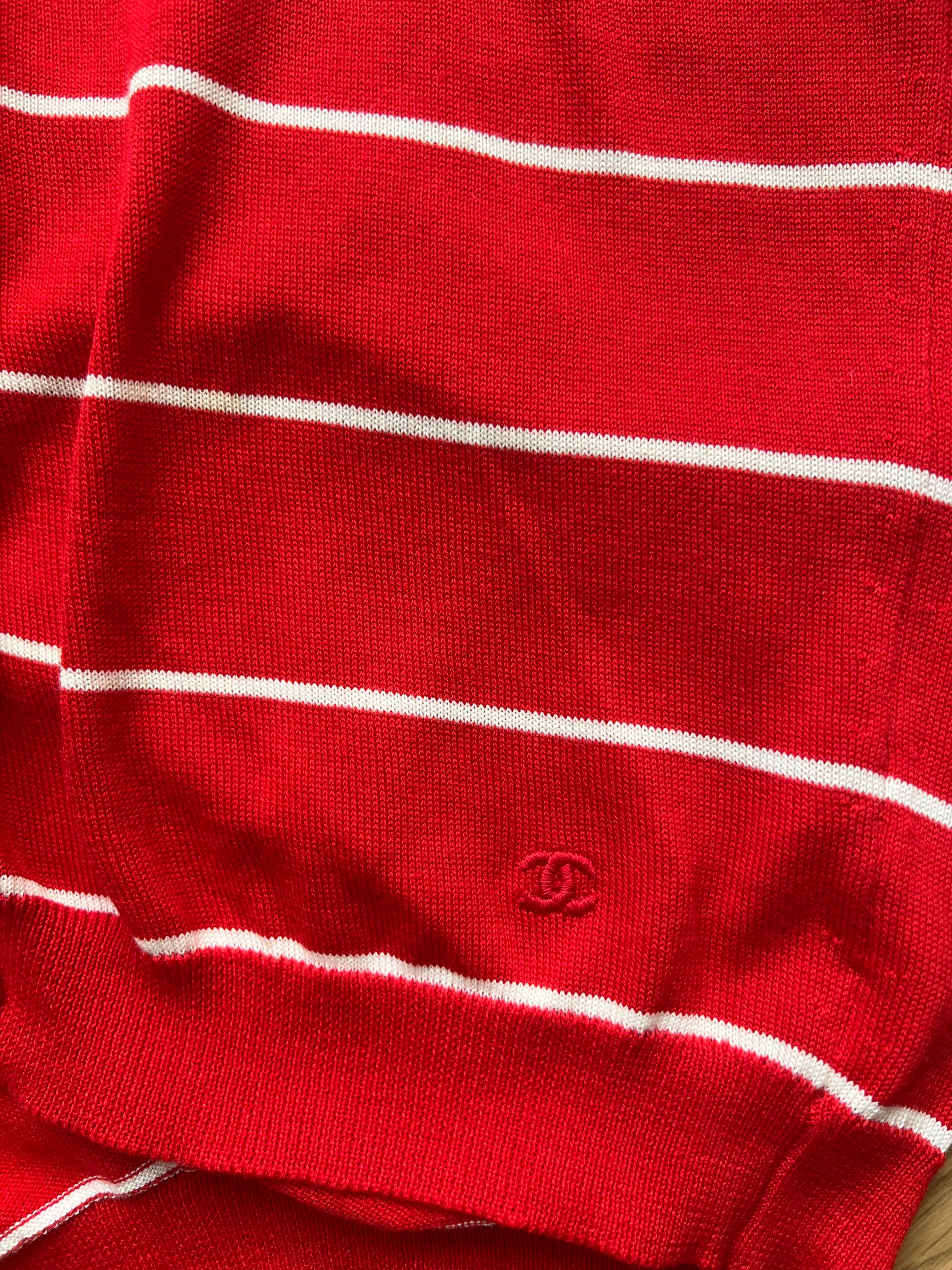 Chanel Stripe Cardigan Red DXBS0566