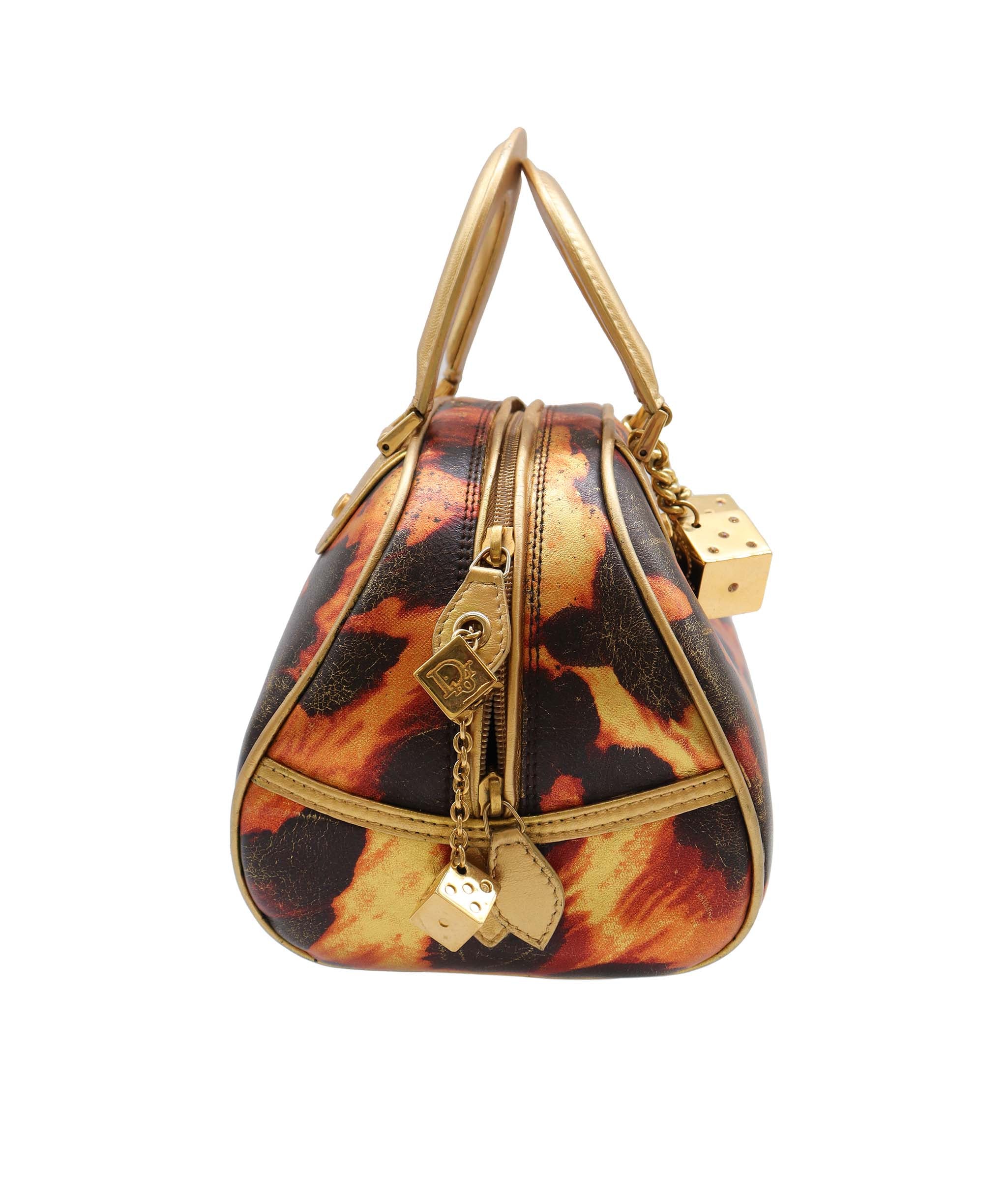 Christian Dior Dior Metallic Printed Leather Gambler Dice Bowling Bag - DXBS2334