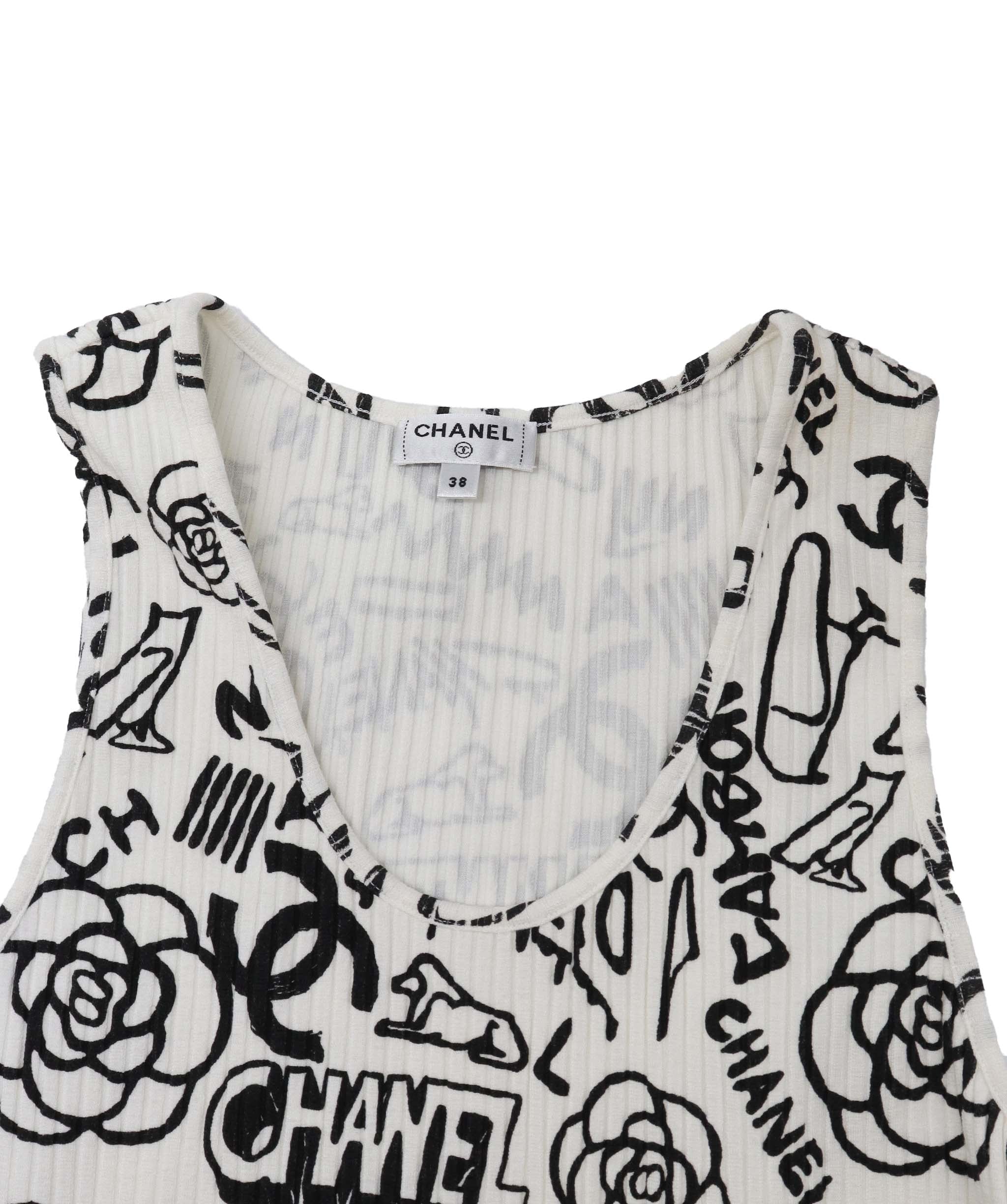 Chanel White Logo 19A Ribbed Tank Top - DXBS0475