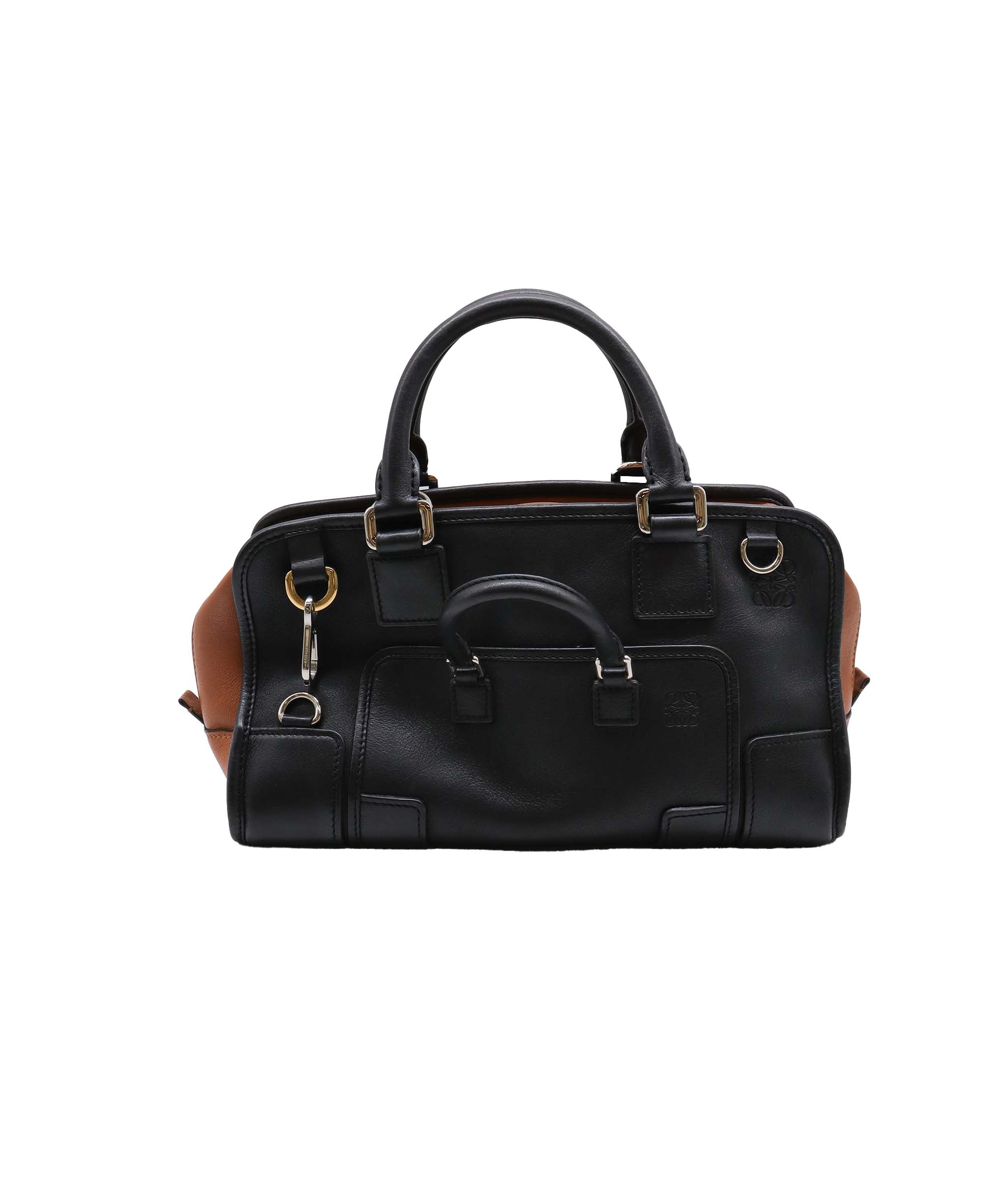 LOEWE Amazona 28 Multiplication Hand Bag Leather 2way Black Brown Auth 71072A DXBV0067