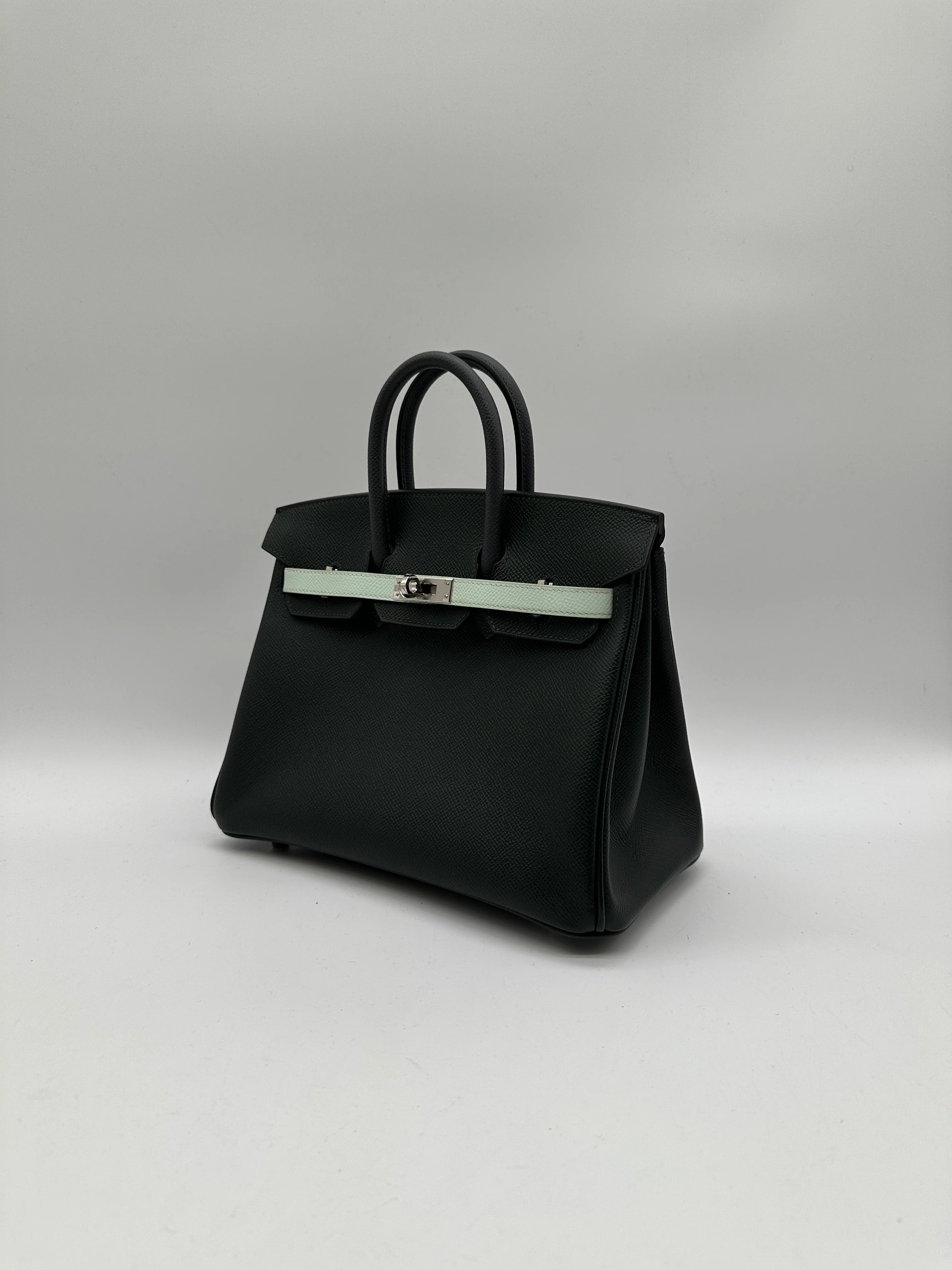 Hermès Birkin 25 Tricolor Vert Fonce / Vert Peppermint / Ardoise Epsom Palladium Hardware