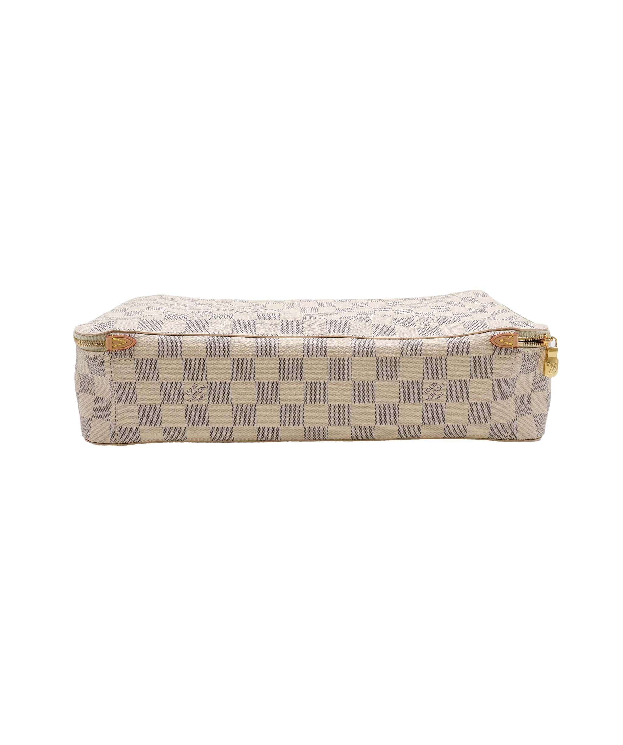 LOUIS VUITTON Damier Azur Cube De Langemont GM Cosmetic Pouch LV Auth 64139A DXBV0065