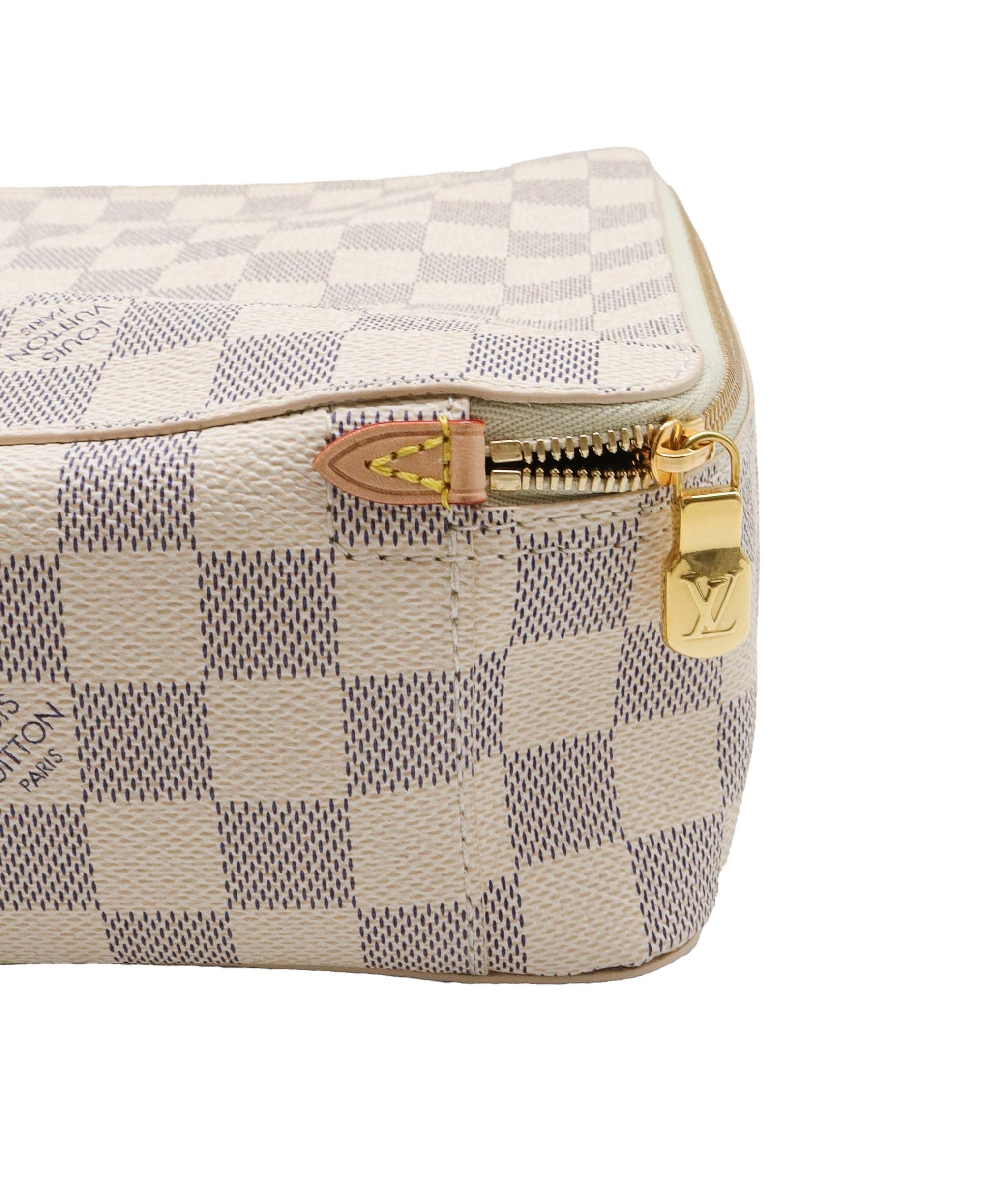 LOUIS VUITTON Damier Azur Cube De Langemont GM Cosmetic Pouch LV Auth 64139A DXBV0065