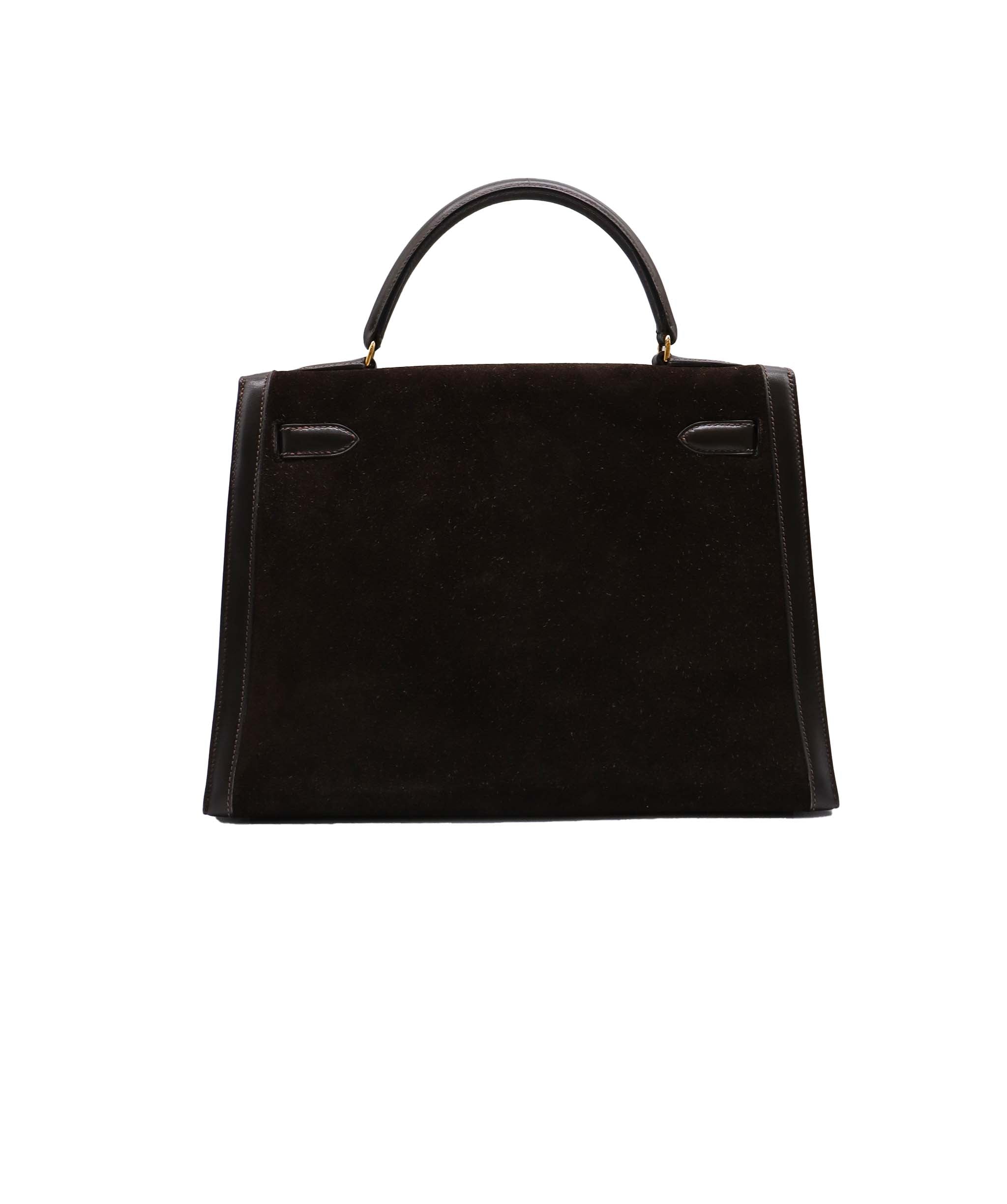 HERMES KELLY32 BOXCALF DEBRIS suede HAND BAG 〇D 90252984 DXBS1383