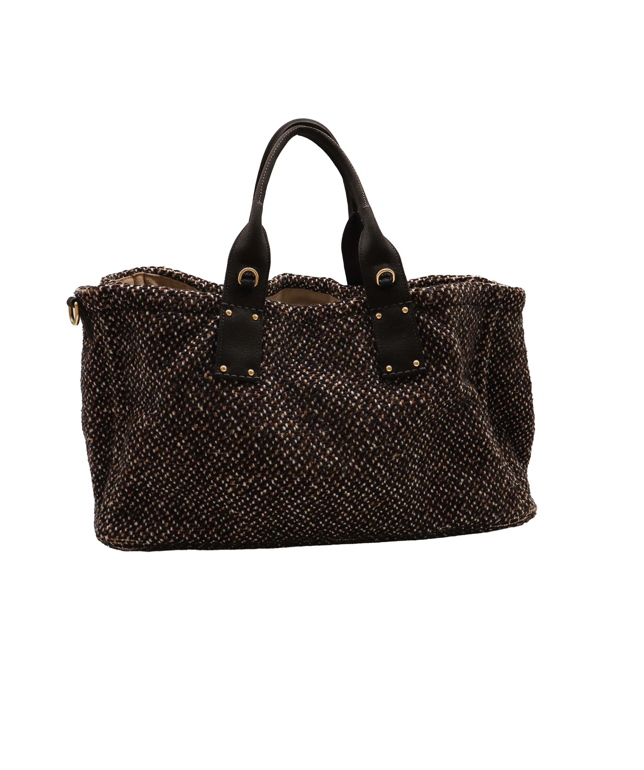 Prada Tweed Tote Bag Brown  DXBS1275