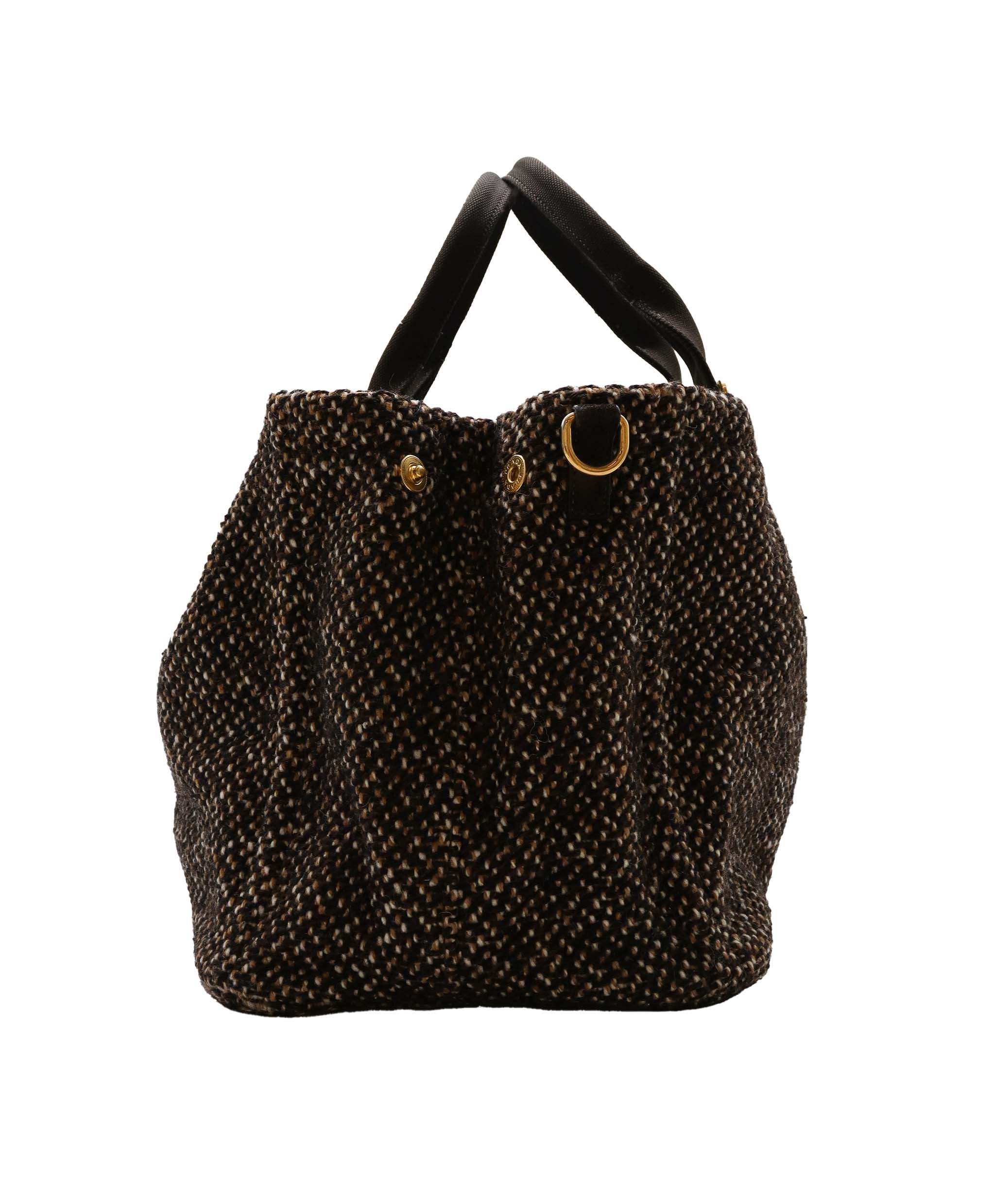 Prada Tweed Tote Bag Brown  DXBS1275