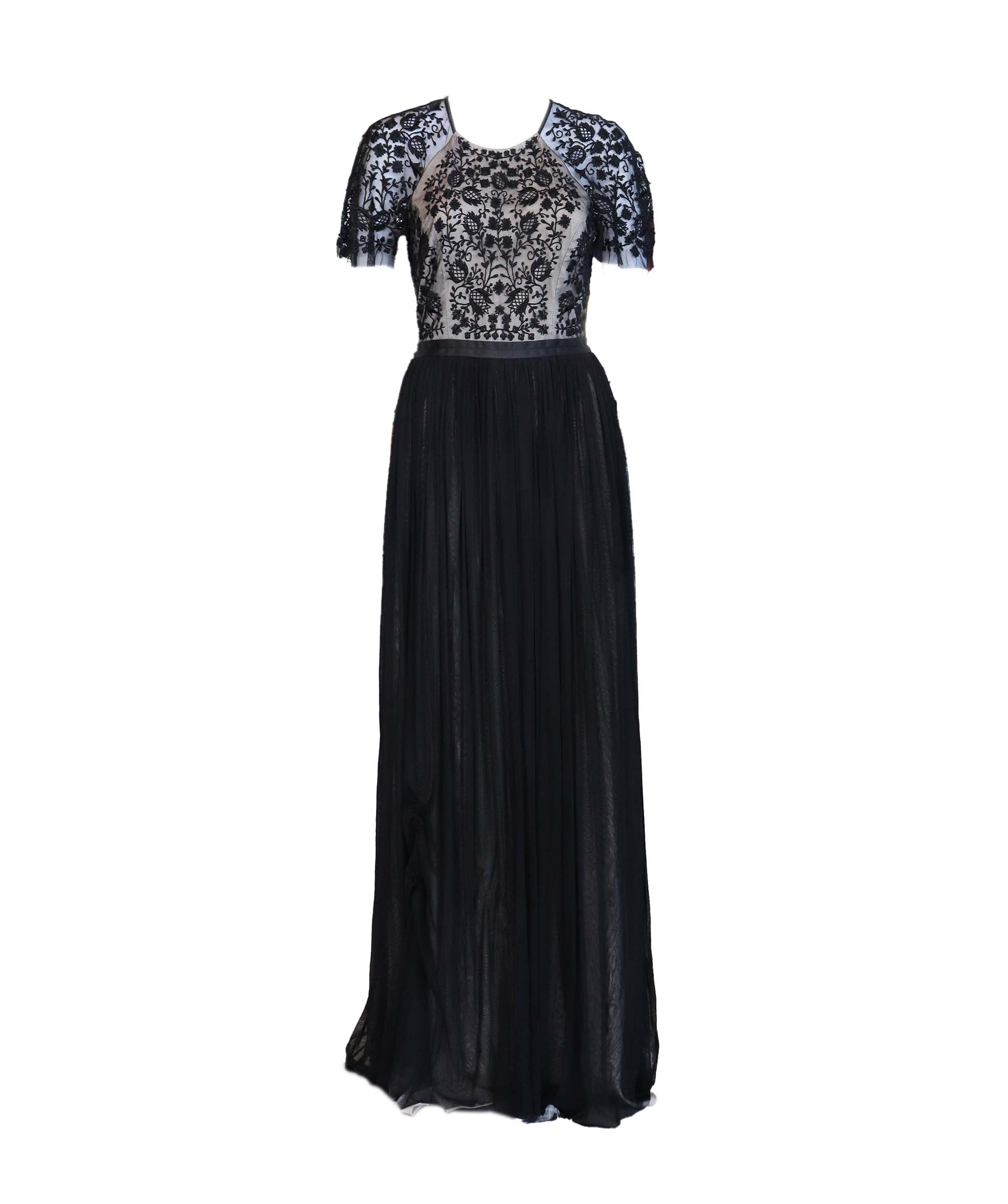 Needle & Thread Black Lace & Chiffon Dress Size 10 AGC2018