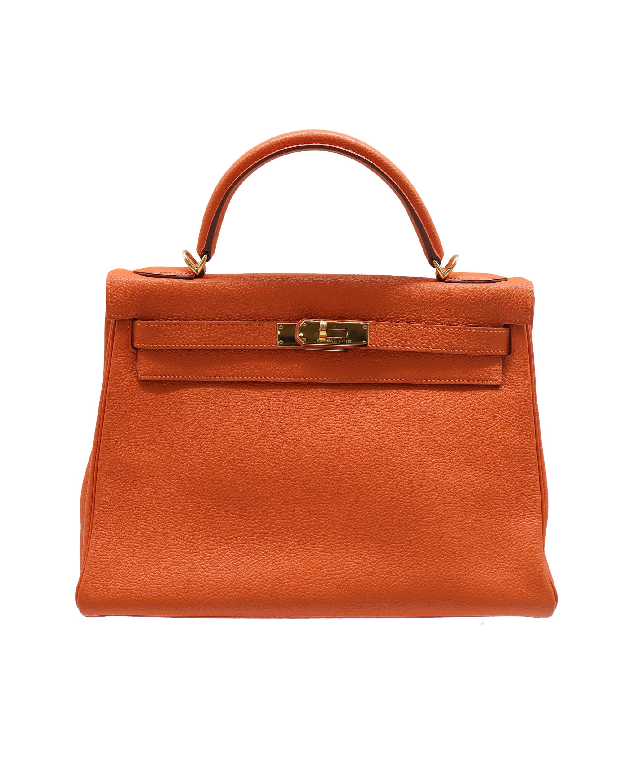 HERMES KELLY 32 RETOURNE ORANGE TOGO HAND SHOULDER BAG □E GHW DXBS2715