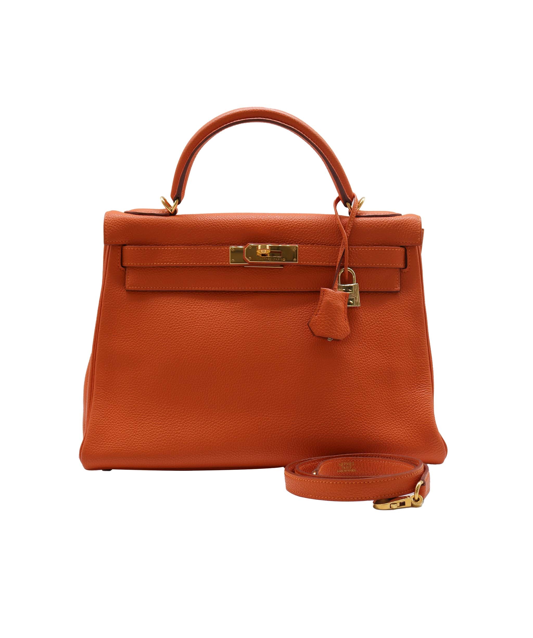 HERMES KELLY 32 RETOURNE ORANGE TOGO HAND SHOULDER BAG □E GHW DXBS2715